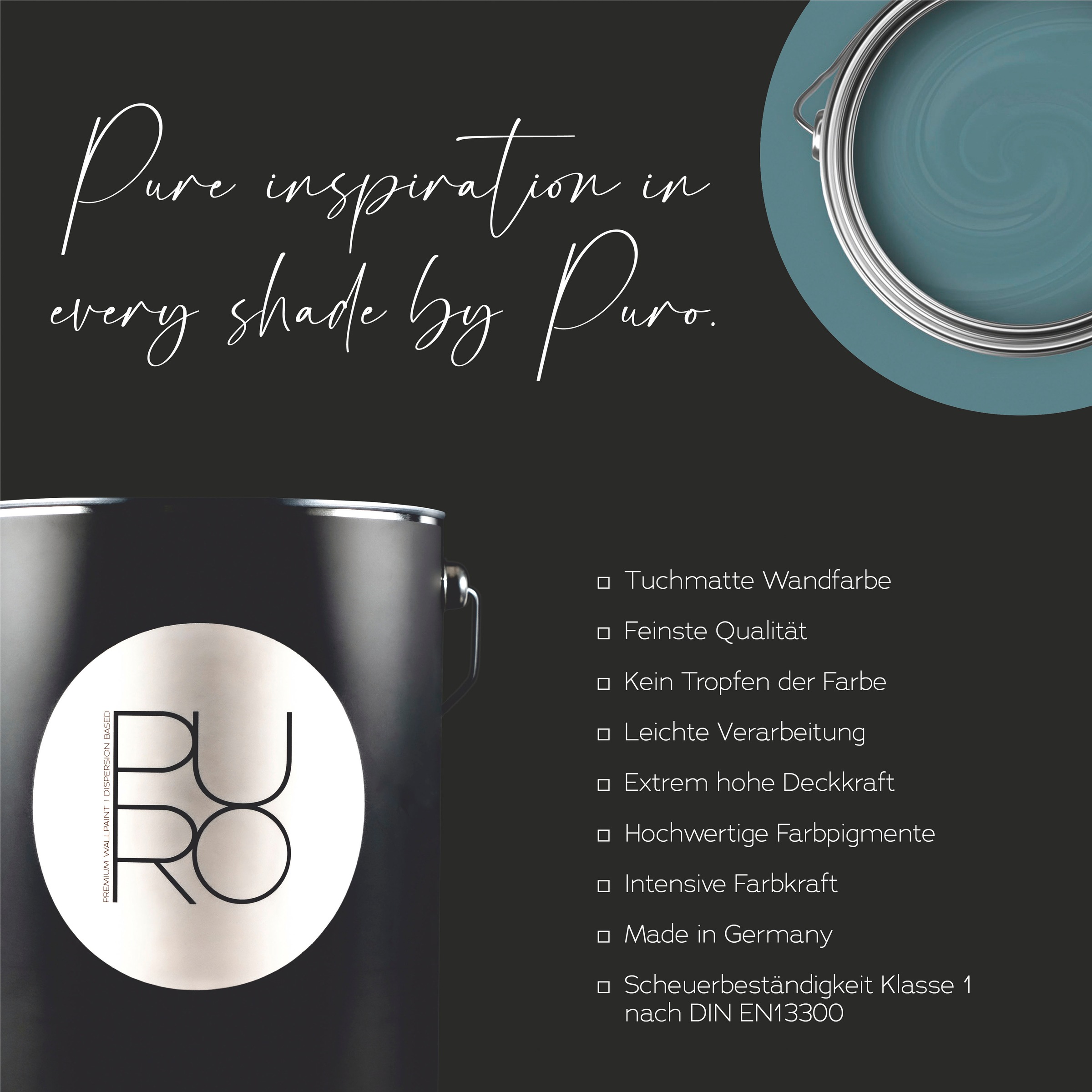 A.S. Création Wandfarbe »Premium Innenwandfarbe PURO Tuchmatt bluish petrol« ideal für Wohnzimmer, Schlafzimmer, Flur und Küche, Farbwelt Blau