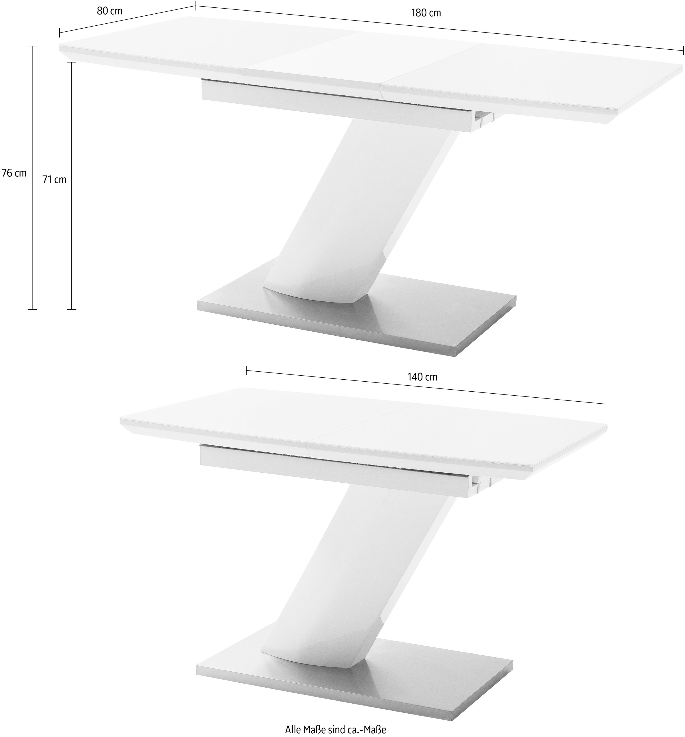 MCA furniture Esstisch »Galina, TOPSELLER!«, (Esstisch, Tisch), Bootsform in weiß mit Synchronauszug vormontiert, Sicherheitsglas