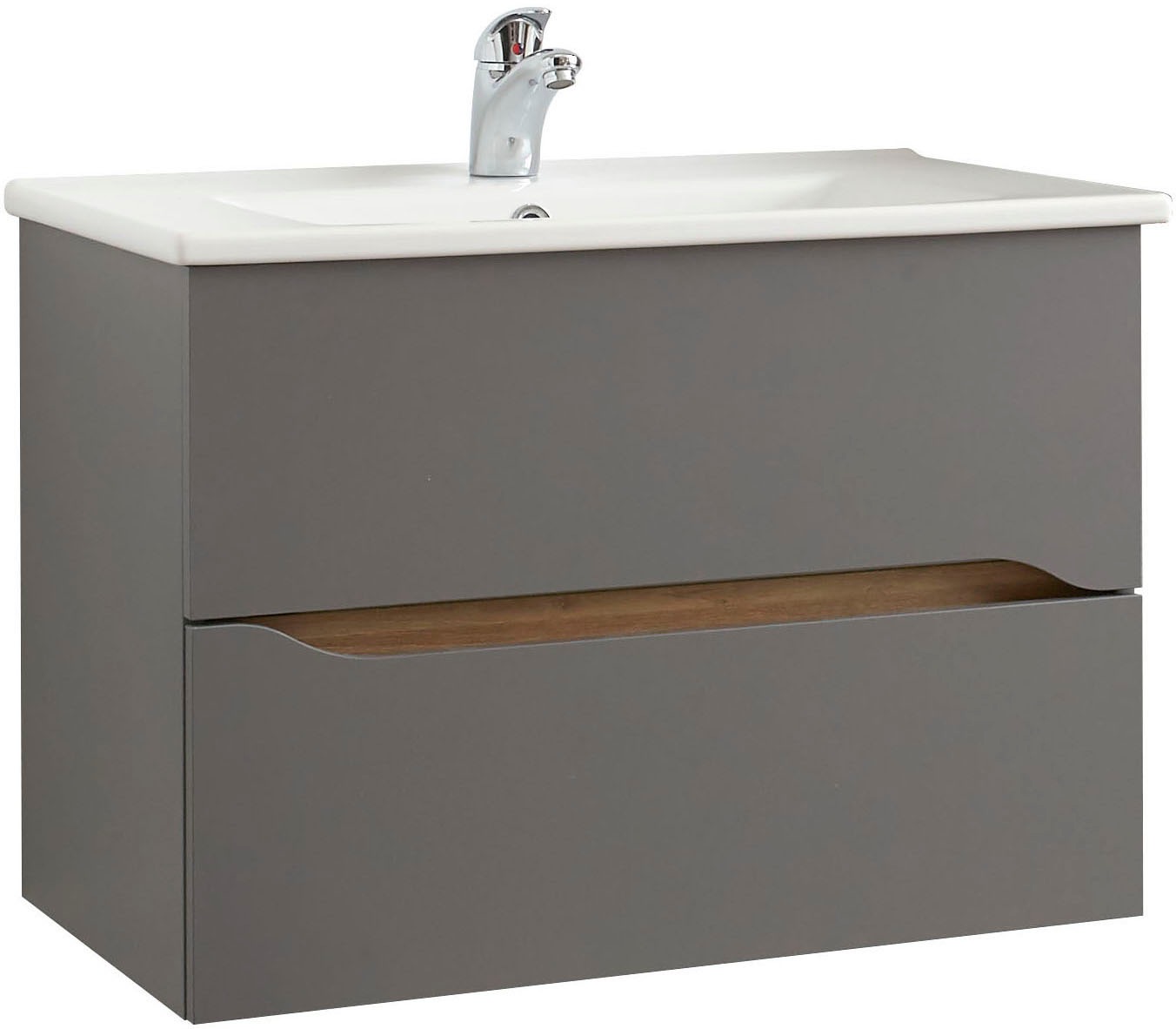 Saphir Badmöbel-Set »Quickset 5-teilig, Keramik-Waschtisch und LED-Spiegelschrank«, (7 St.), Midischrank, Unterschrank, Hängeschrank, inkl. Türdämpfer, 7 Türen