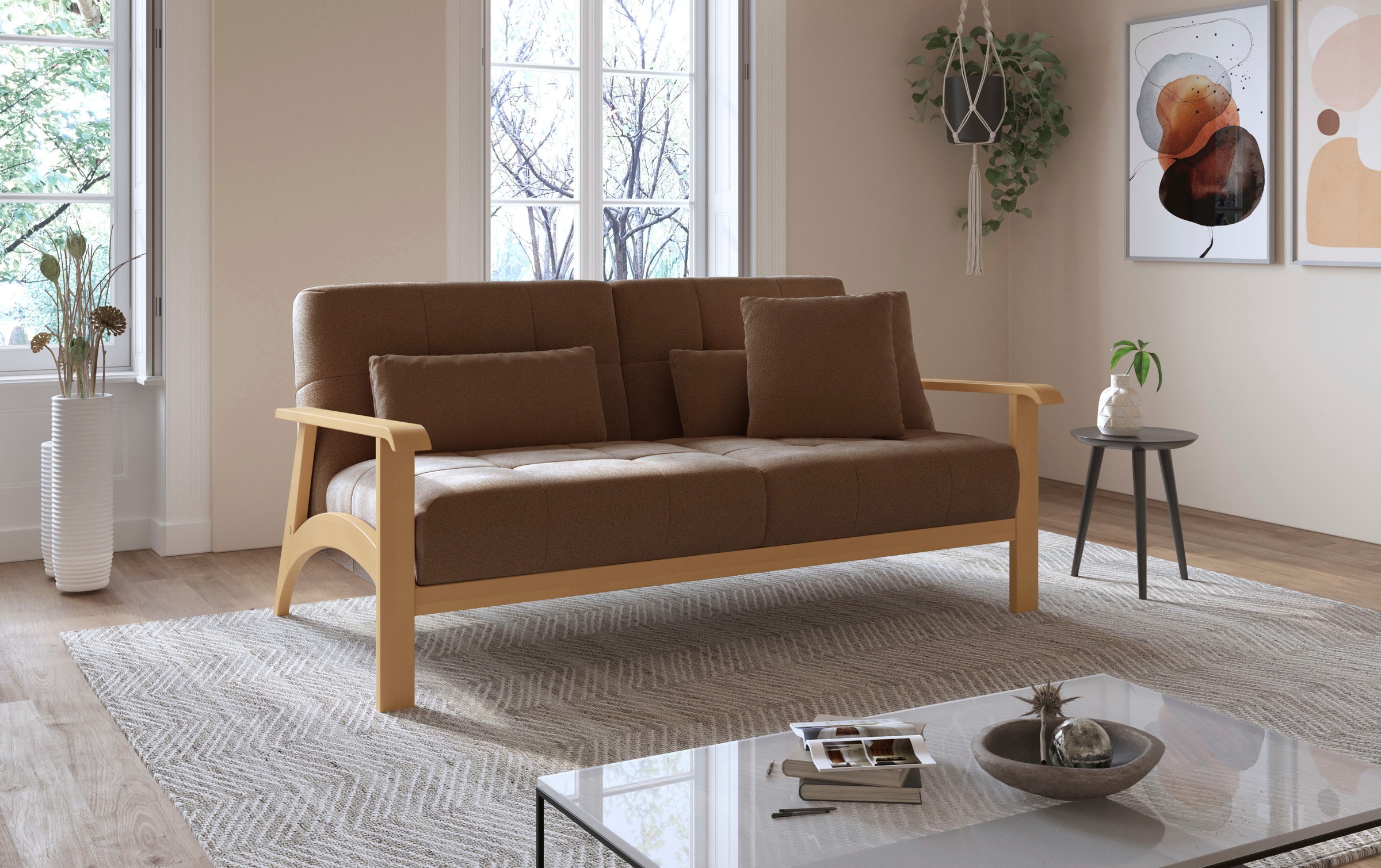 sit&more 2,5-Sitzer »Billund«, Armlehnen aus eichefarbigem Buchenholz, verschiedene Bezüge und Farben