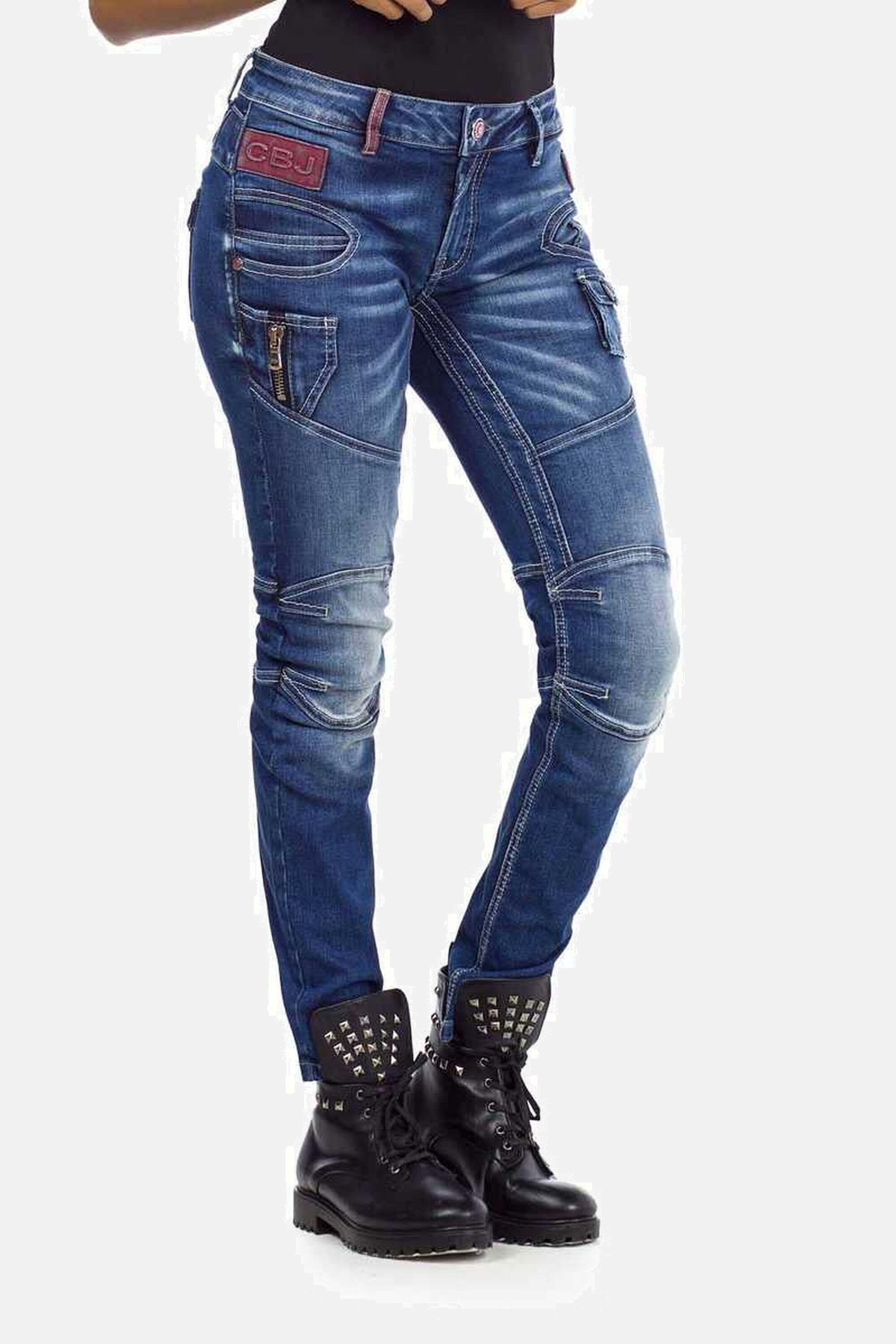 Slim-fit-Jeans CIPO & BAXX "Jeans", Damen, Gr. 31, Länge 32, blau, 99% Baumwolle, 1% Elasthan, unifarben, Basic, slim fit lang, Jeans Slim-fit-Jeans, mit modischen Ziernähten, WD358 3