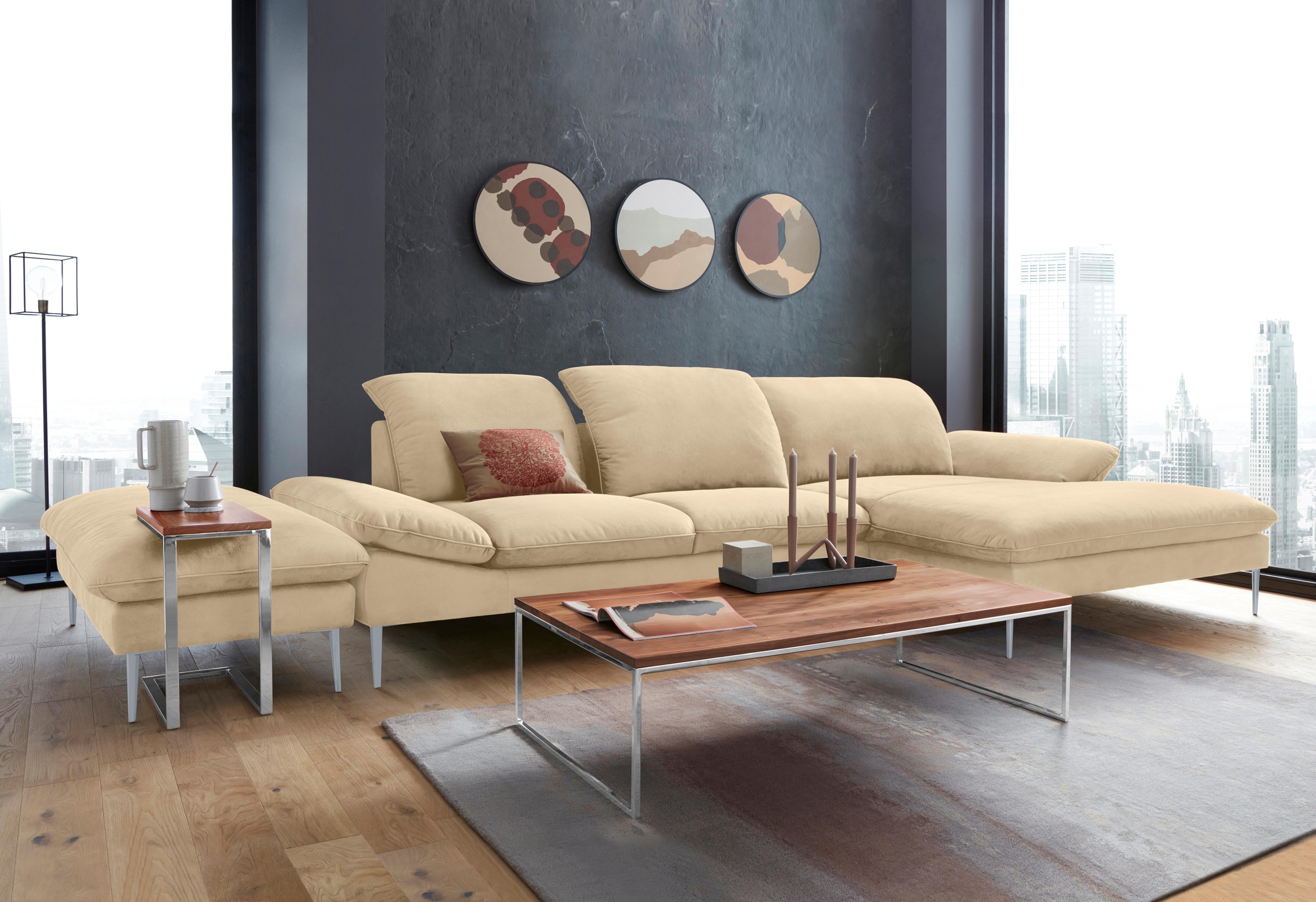 W.SCHILLIG Ecksofa »enjoy&MORE, Designsofa, bequem, zeitlos und elegant, L-Form«, mit Sitztiefenverstellung, Füße silber matt, Breite 340 cm