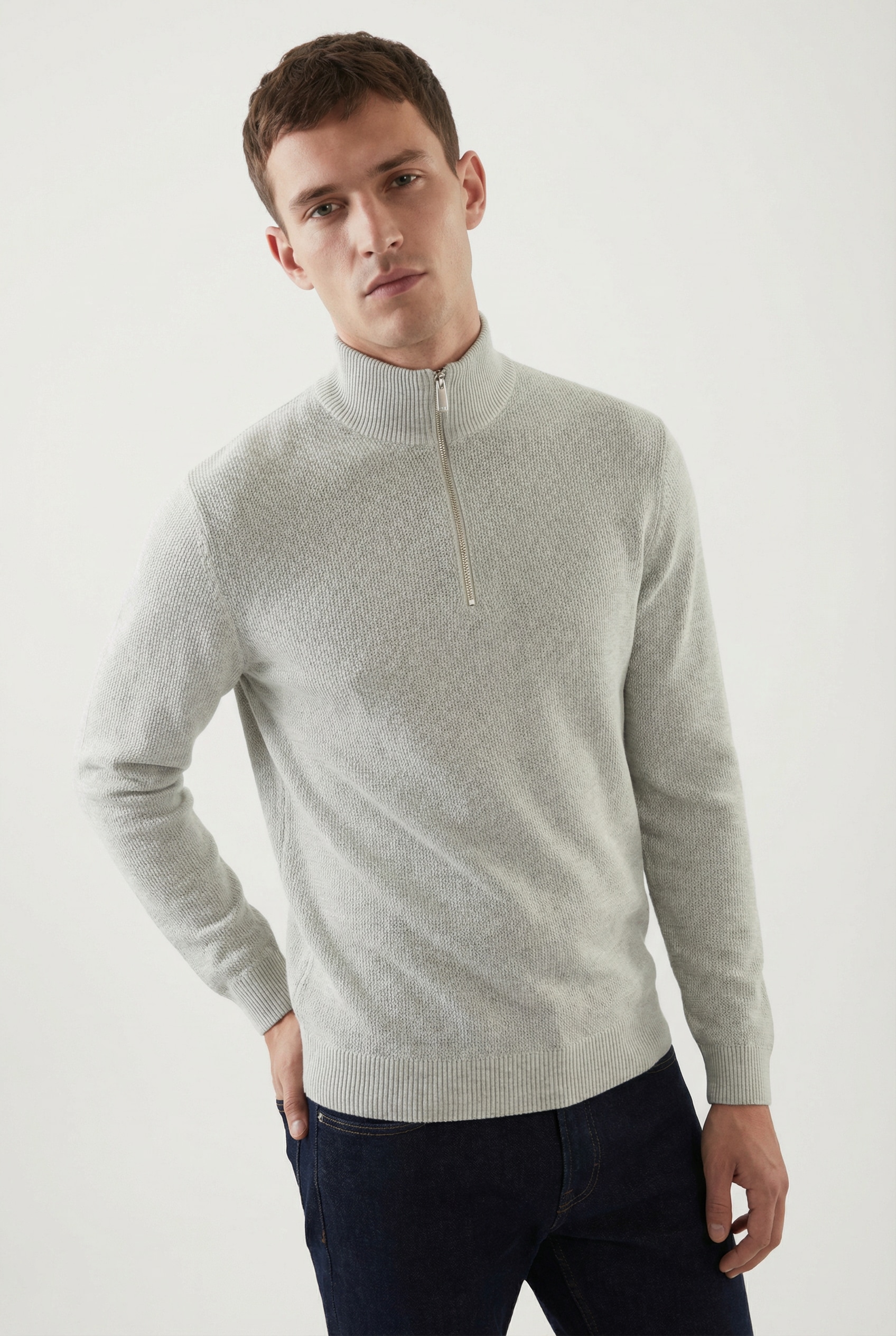 SELECTED Troyer »SLHDANE LS KNIT STRUCTURE HALF ZIP NOOS« Baumwolle, regular fit