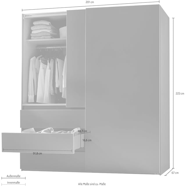 Black Friday rauch Schwebetürenschrank »Yubari«, grifflose Front,  Schubkästen mit Selbsteinzug und Dämpfung | BAUR