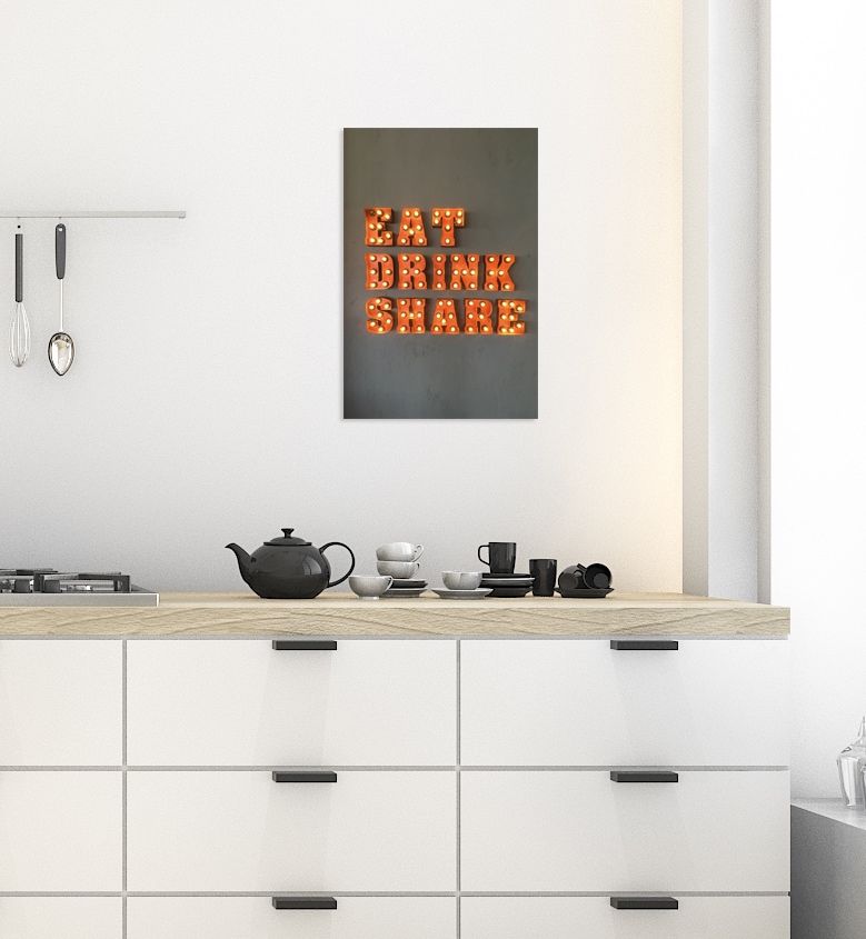 queence Metallbild »EAT DRINK SHARE« Schriftzug | Schriftzüge | Sprüche | Sprüche & Texte Stahlschild, Blechschild, Sprüche, Texte, witzig