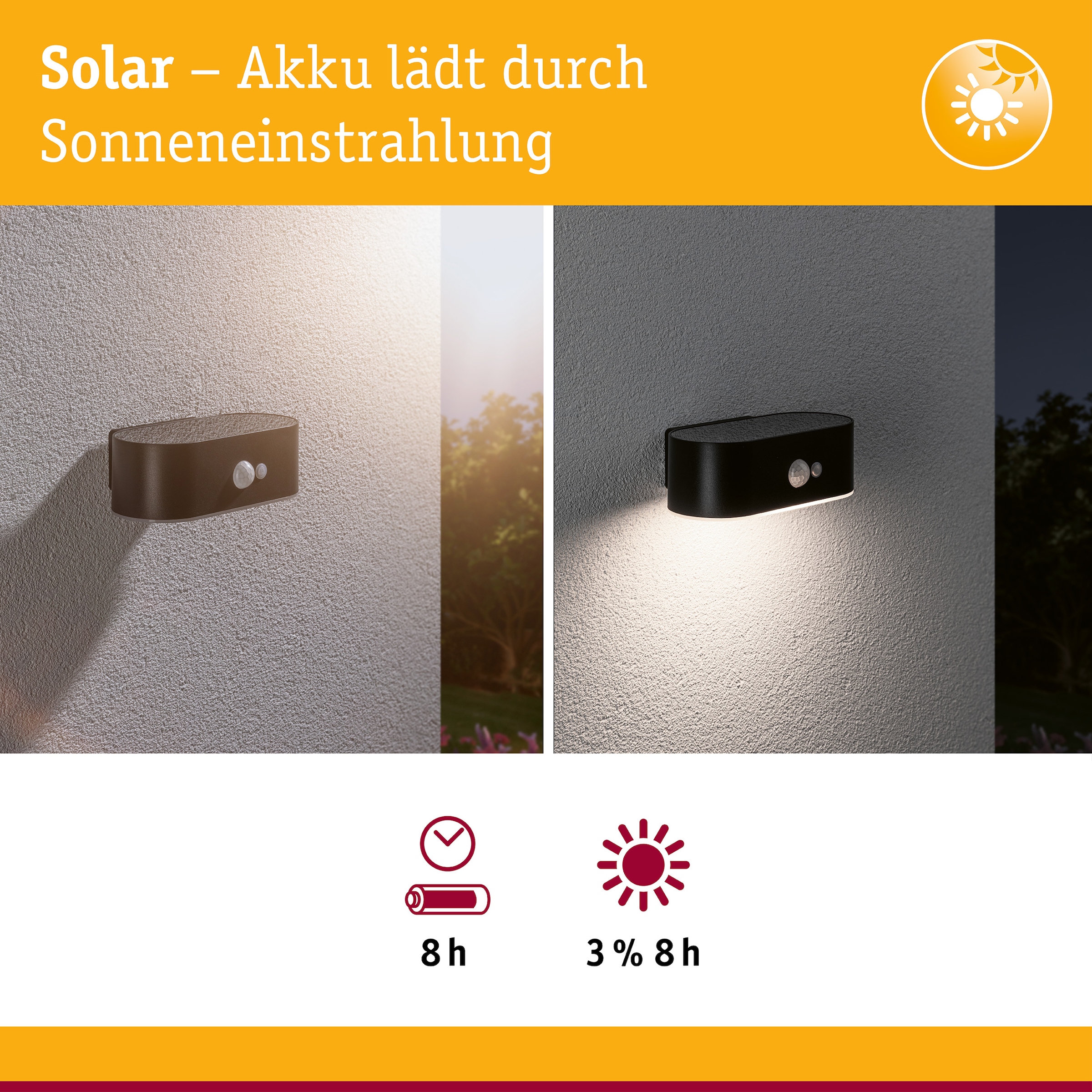 Paulmann LED Außen-Wandleuchte »Solar Adya IP44 3000K 200lm Schwarz« 1 Stk. Warmweiß Bewegungsmelder