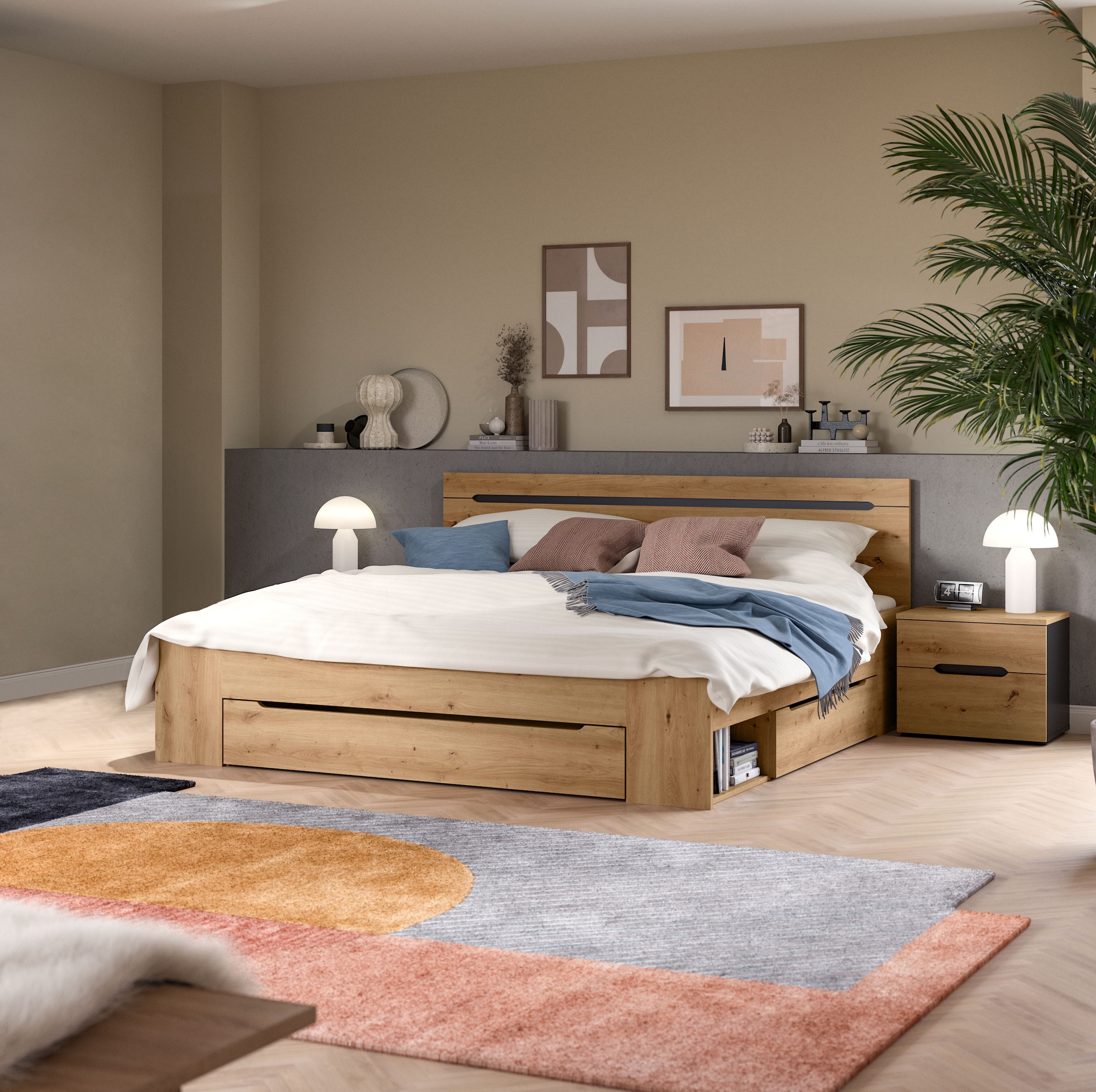 Home affaire Schlafzimmer-Set "REHAT, 3-teilig, bestehend aus: Stauraumbett günstig online kaufen