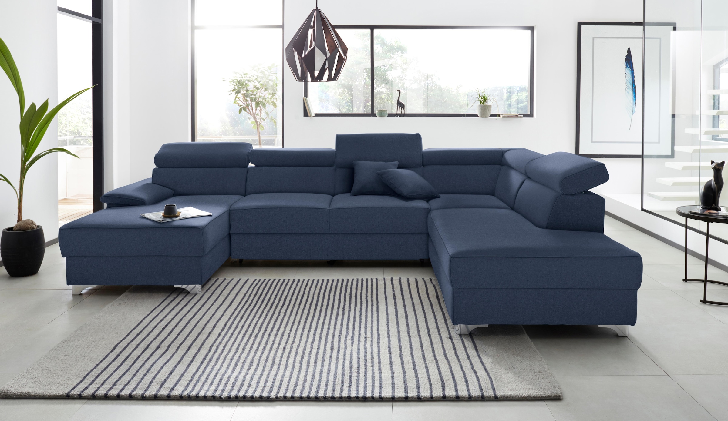 DOMO collection Wohnlandschaft »Mira, inklusive Kopfteilverstellung für mehr Wohlfühlkomfort, U-Form« wahlweise mit Bettfunktion und Bettkasten, elegant und modern