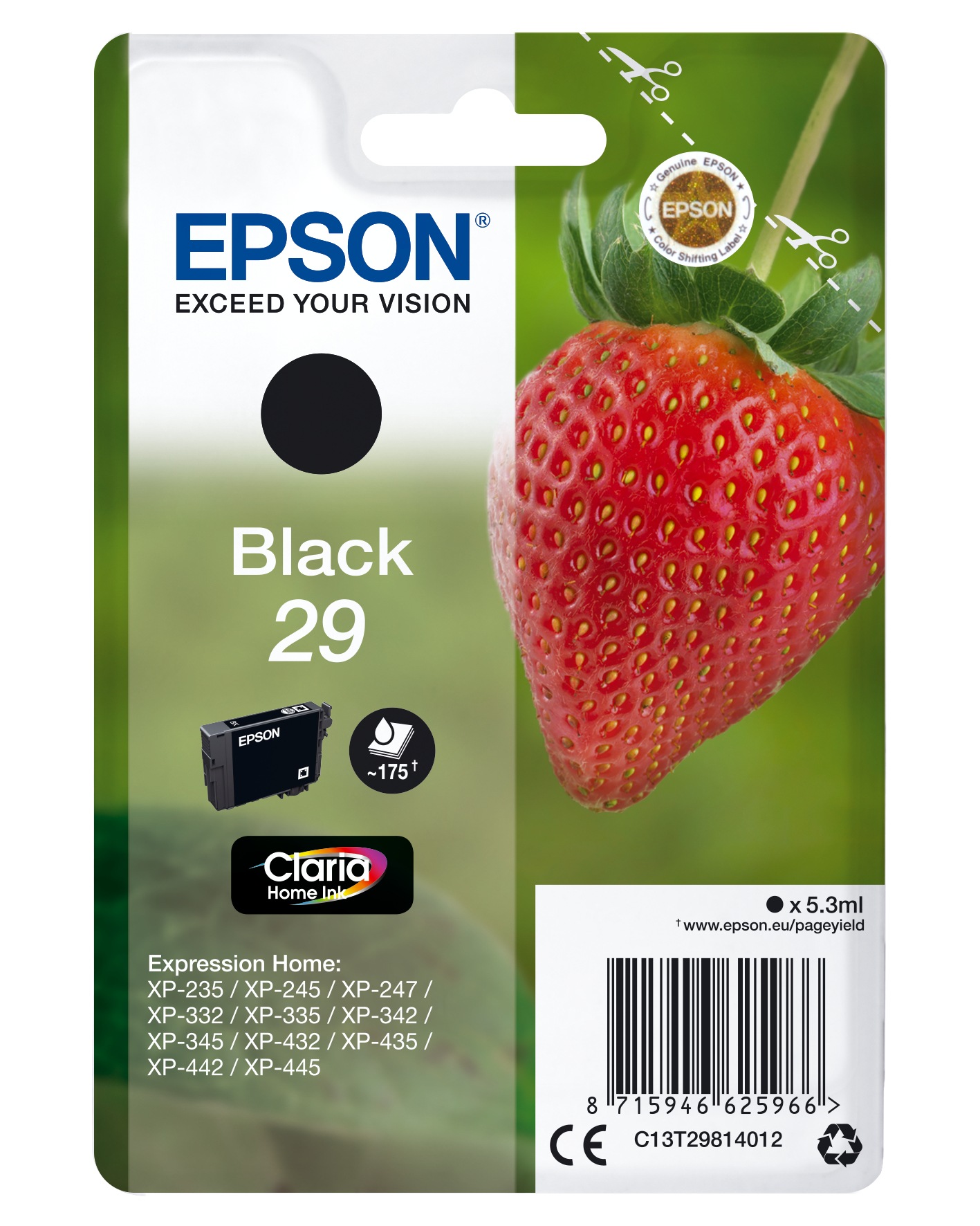 Epson Tintenpatrone »Epson Strawberry Singlepack Black 29 Claria Home Ink«