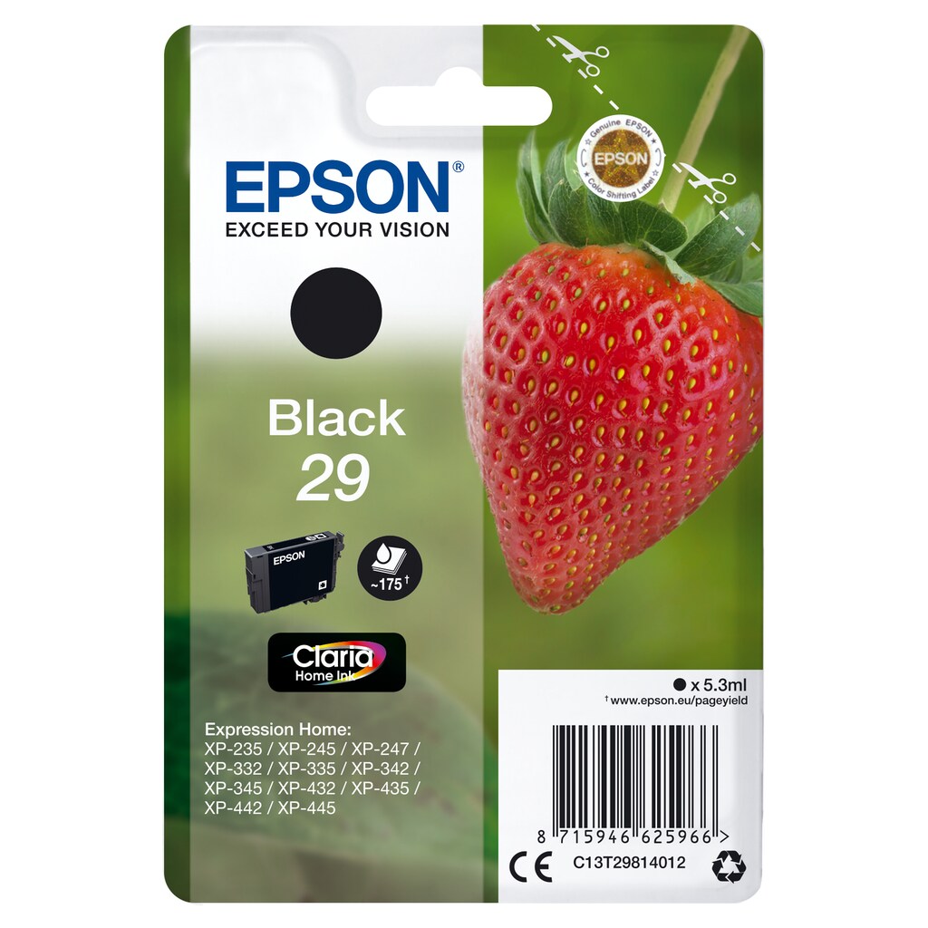 Epson Tintenpatrone »Epson Strawberry Singlepack Black 29 Claria Home Ink«