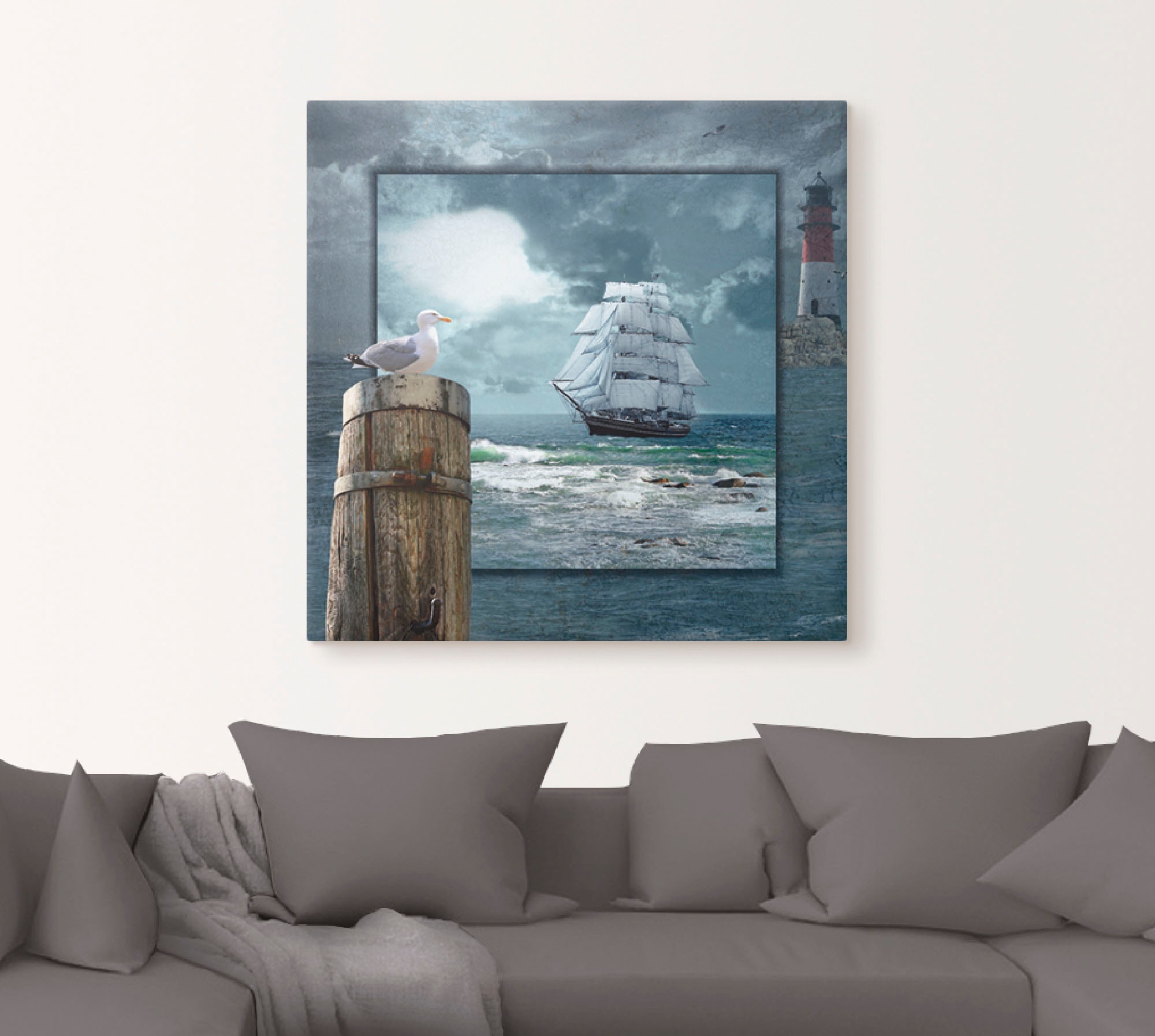 Artland Leinwandbild "Maritime Collage mit Segelschiff" Boote & Schiffe 1 S günstig online kaufen