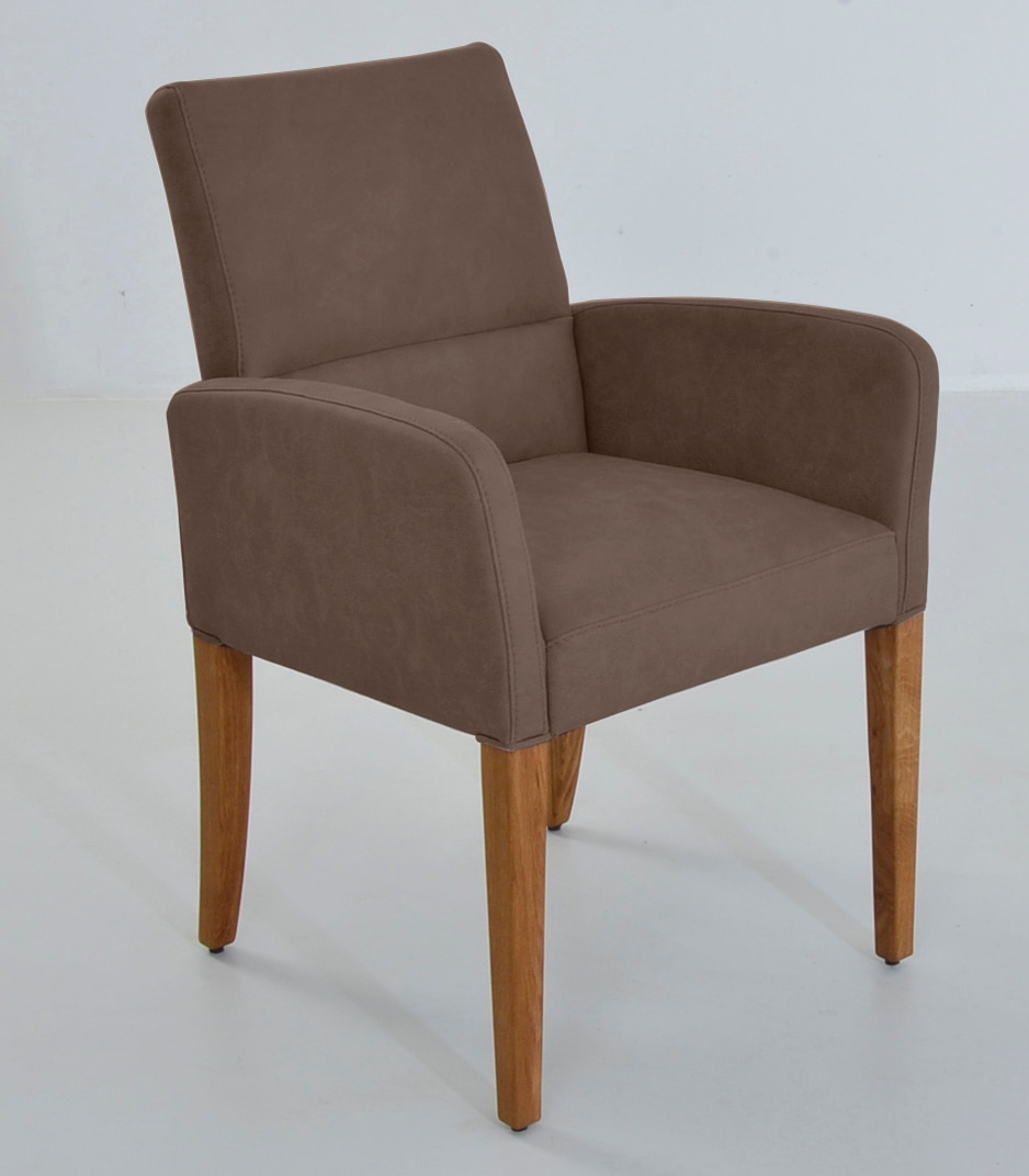 Armlehnstuhl, B:60cm T:66cm, braun, K+W KOMFORT & WOHNEN, Esszimmer, Stühle, "GOBY", 4-Fuß-Armlehnenstuhl mit Füßen in Wildeiche geölt, mit Polsterung