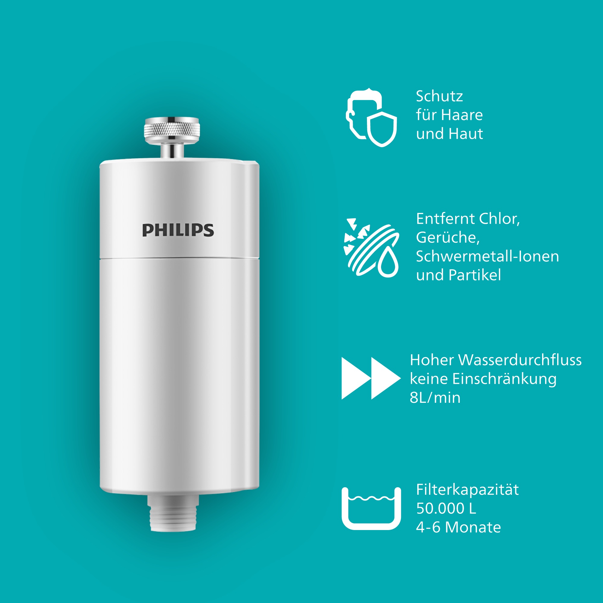 Philips Wasserfilter »Inline-Duschfilterzylinder« Packung, 2 tlg. Filterkapazität: 50.000 l