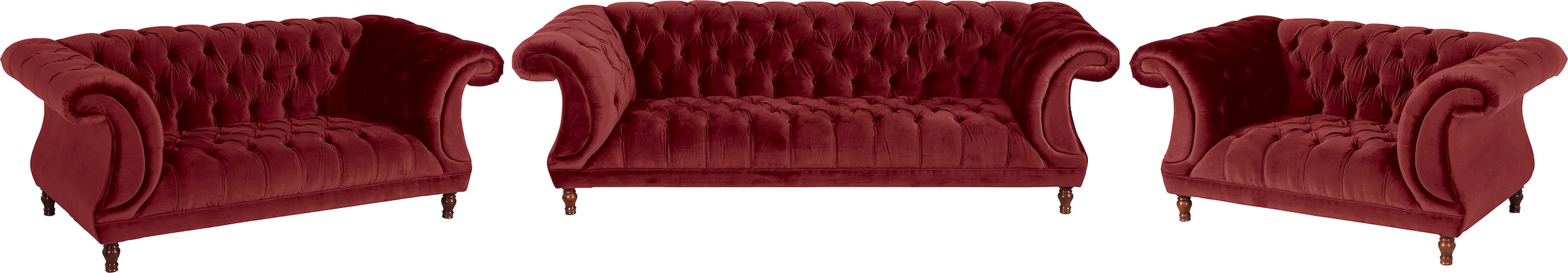 Max Winzer Chesterfield-Sofa "Isabelle", Knopfheftung & gedrechselten Füßen in Buche Nussbaum, Breite 260 cm