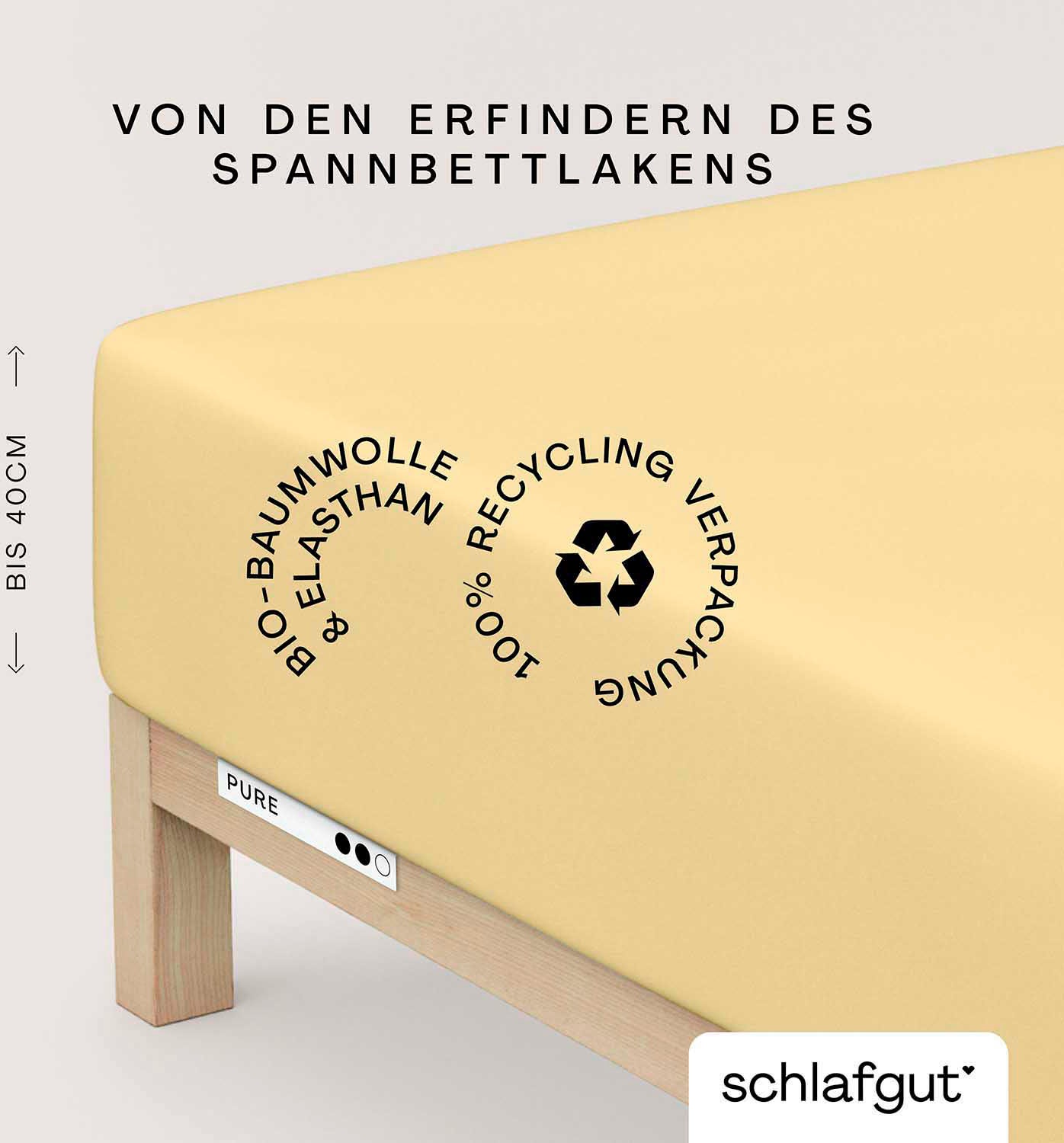 Schlafgut Spannbettlaken "PURE BOXSPRING Bio-Baumwolle mit Elasthan, 170 g/m², Bettlaken" PREMIUM Boxspringbett Laken bis 40 cm Höhe, dehnbar blickdicht, straff