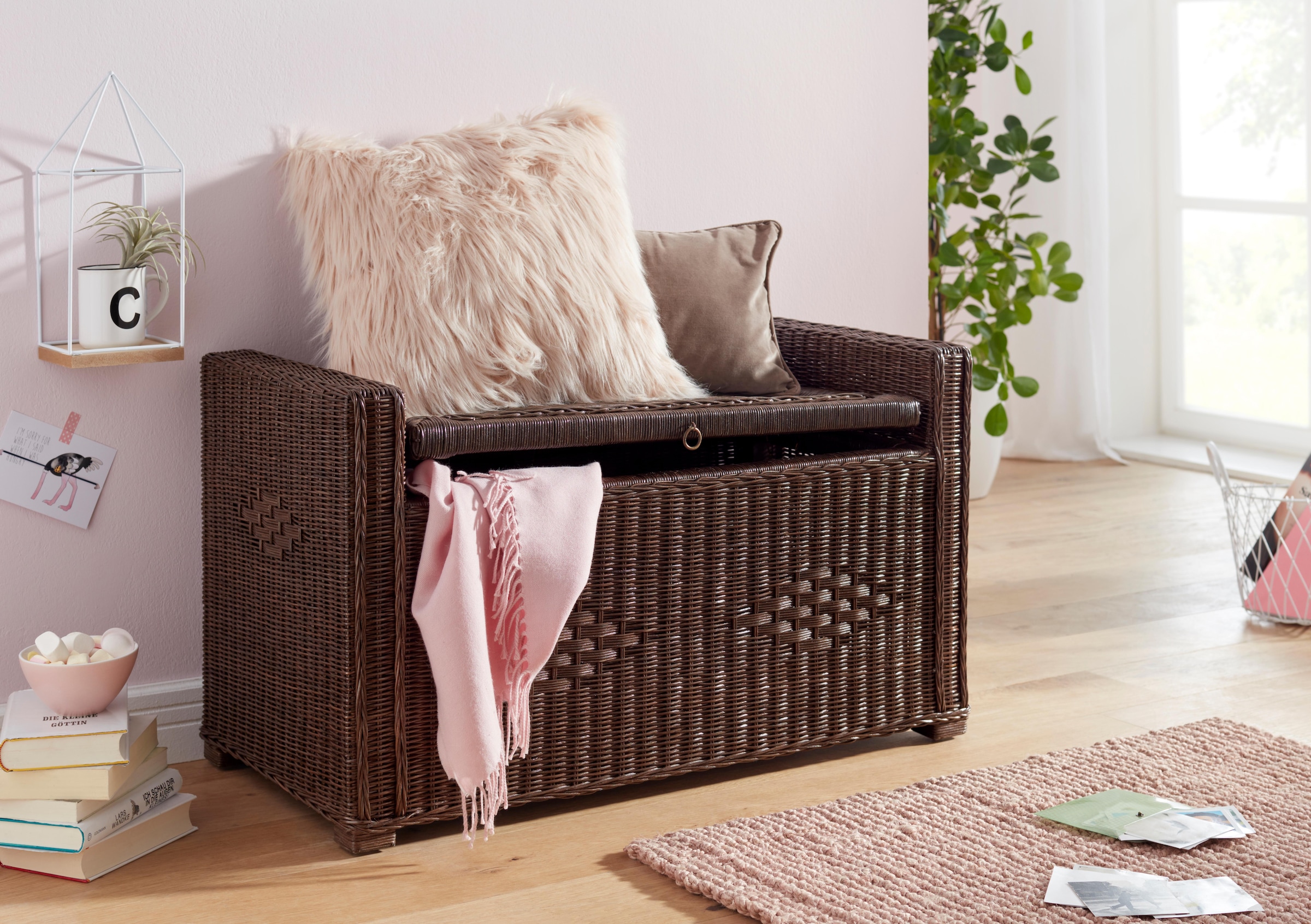 Home affaire Sitztruhe »Schönerempfang, TOPSELLER!«, (Rattan-Bank), Belastbar bis max. 80 Kg, mit Stauraum