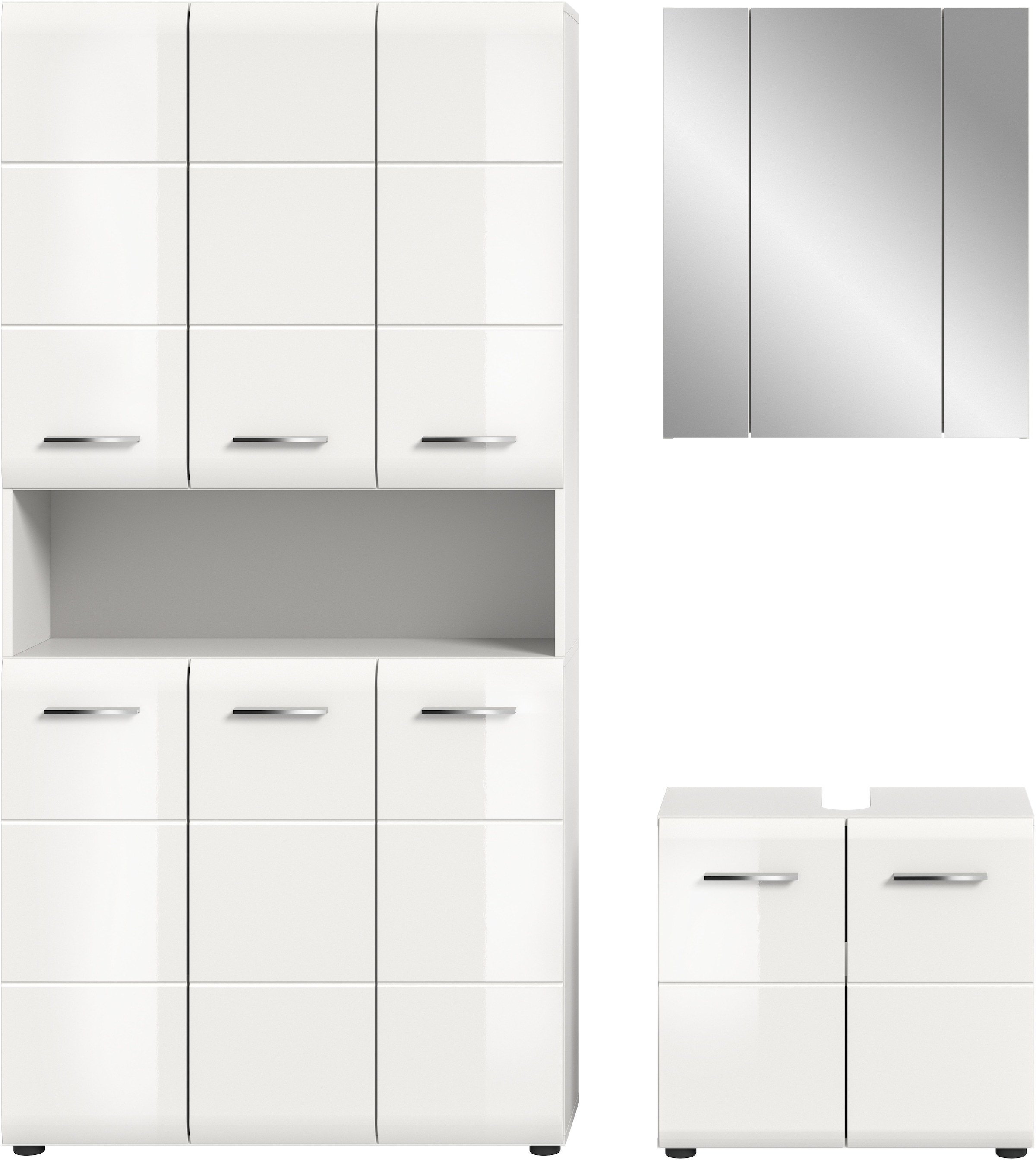 INOSIGN Badezimmer-Set, (Set, 4 St.), Florenz, Badkombination 3-tlg., Weiß hochglanz, Mehrzweckschrank