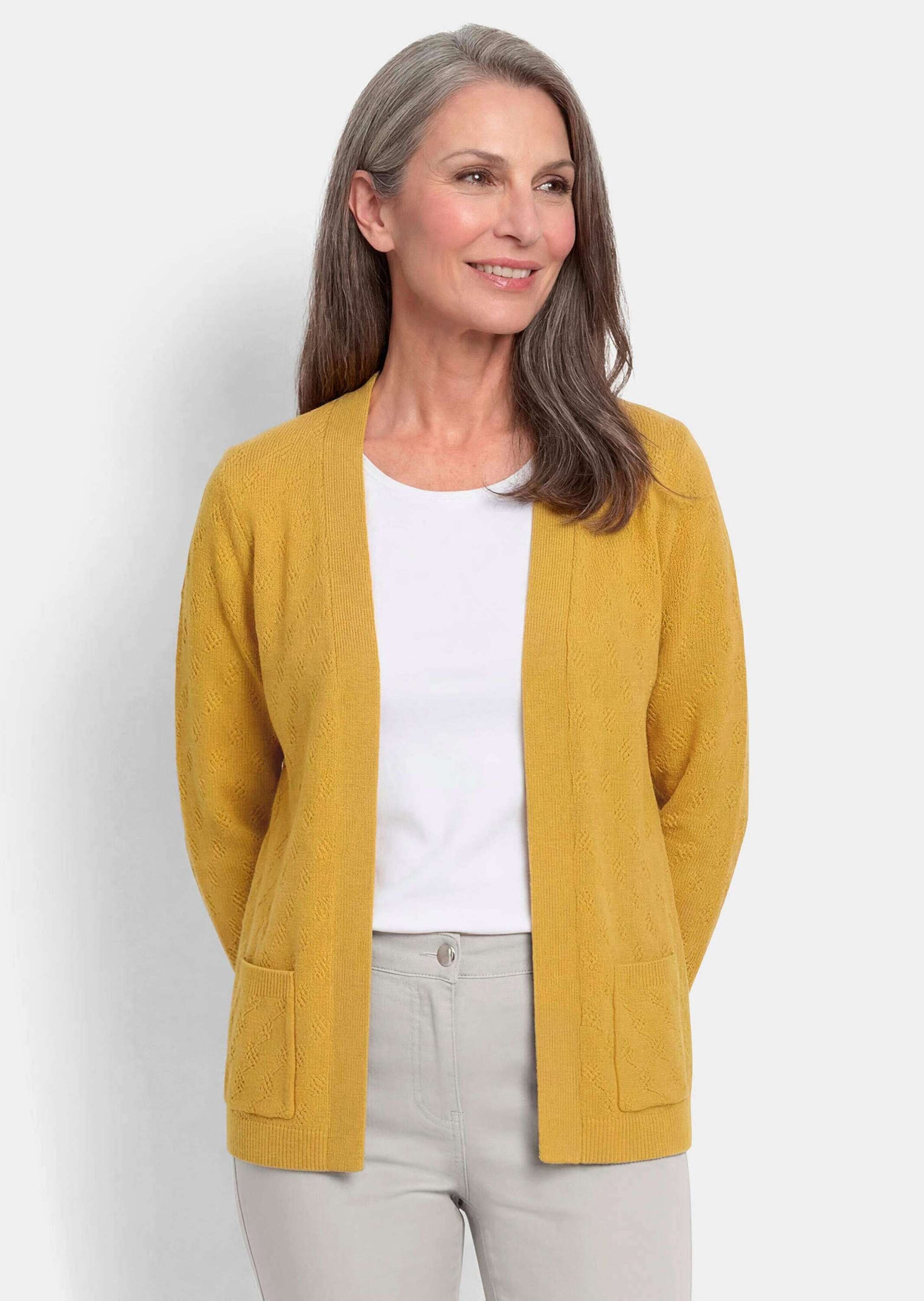 GOLDNER Strickjacke »Baumwoll-Cardigan ohne Verschluss« aufgesetzte Taschen