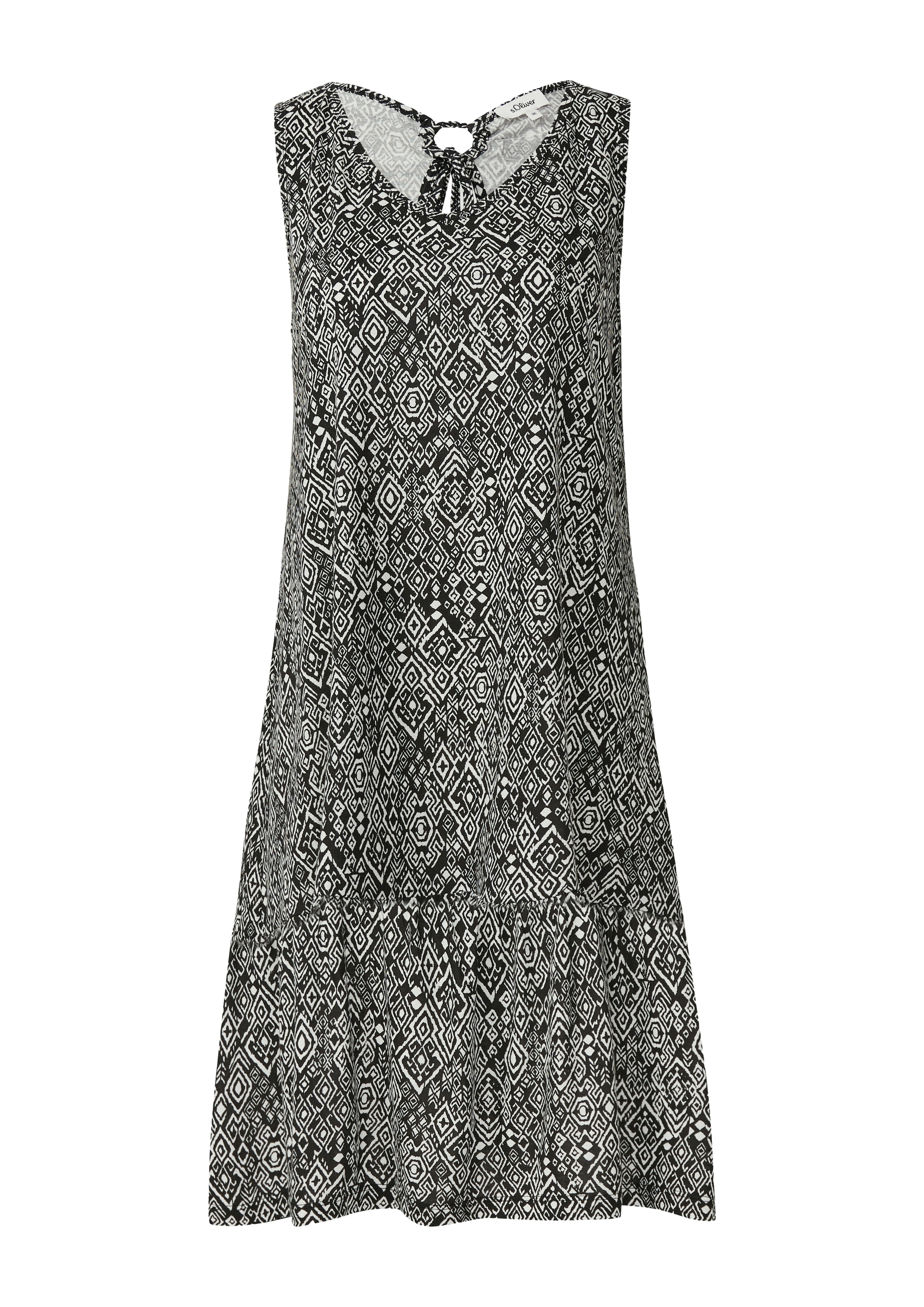 s.Oliver Jerseykleid, Sommerkleid mit All-Over Print und Volant, legere Passform
