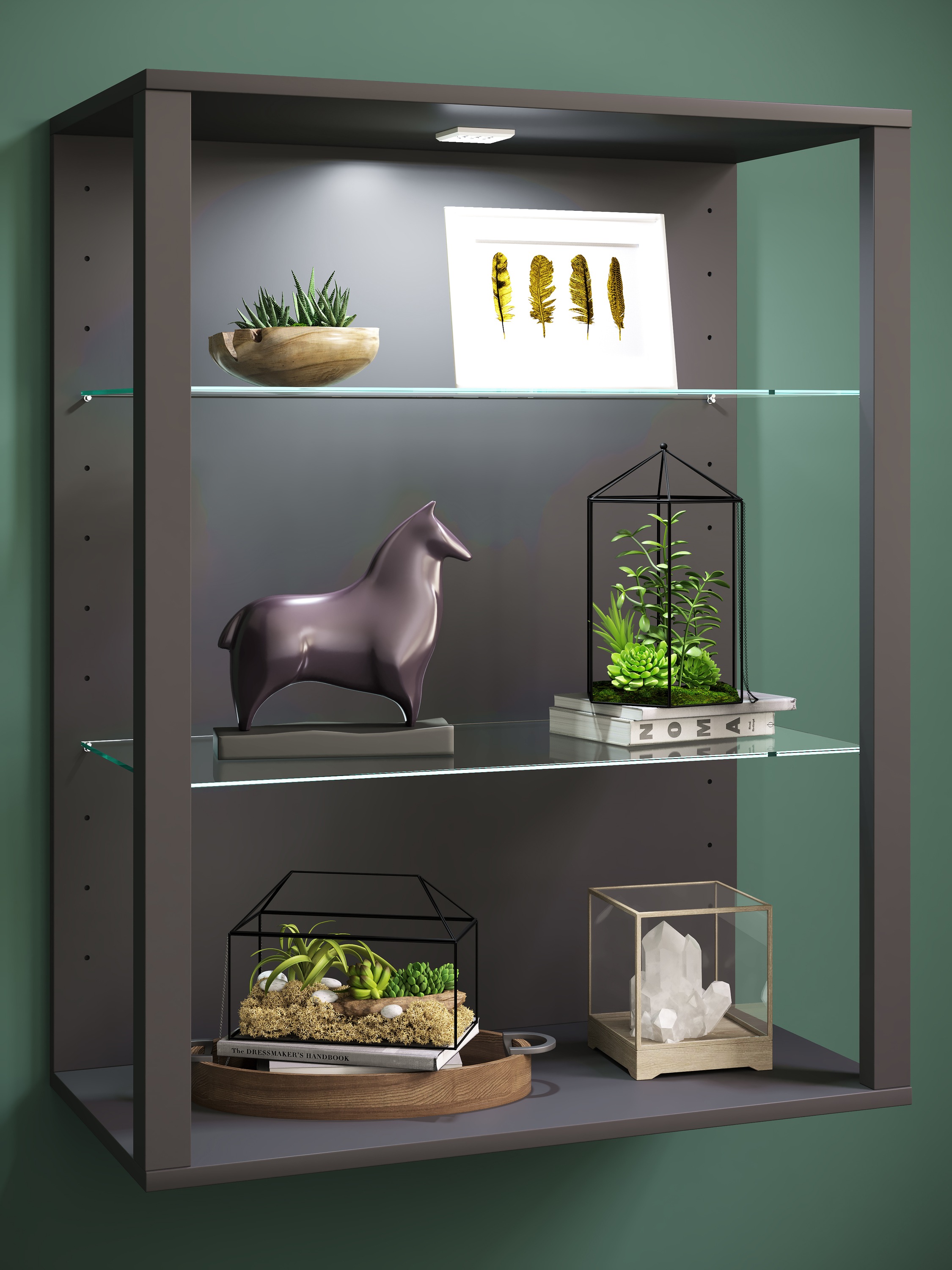 VCM Wandregal »olz Glas Stand Vitrine Sammelvitrine Glasol LW«