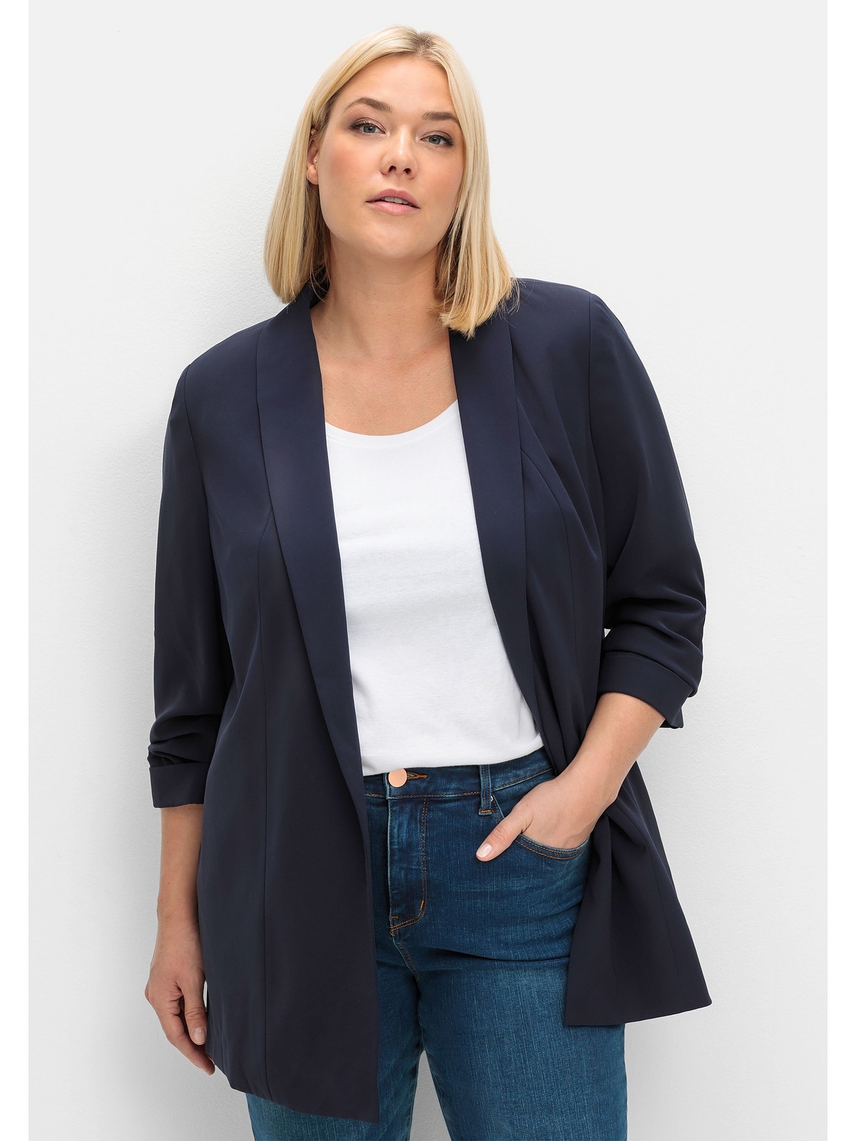 Sheego Longblazer Große Größen mit Schalkragen und gerafftem 3/4-Arm günstig online kaufen