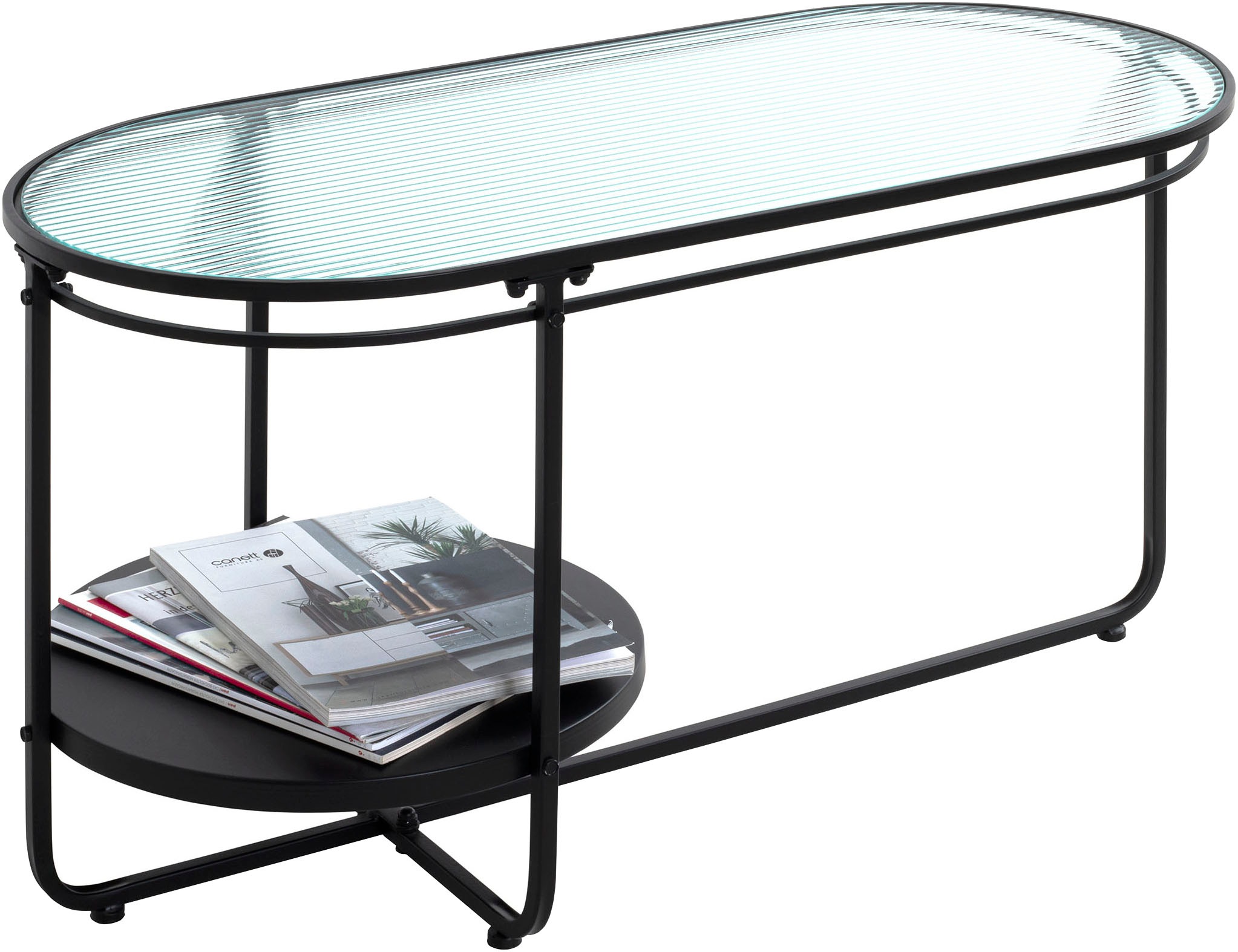 HAKU Couchtisch »Sofatisch, Wohnzimmertisch« 1 Stk. tlg. oval - aus Metall Schwarz B/T/H 90/42/49 cm