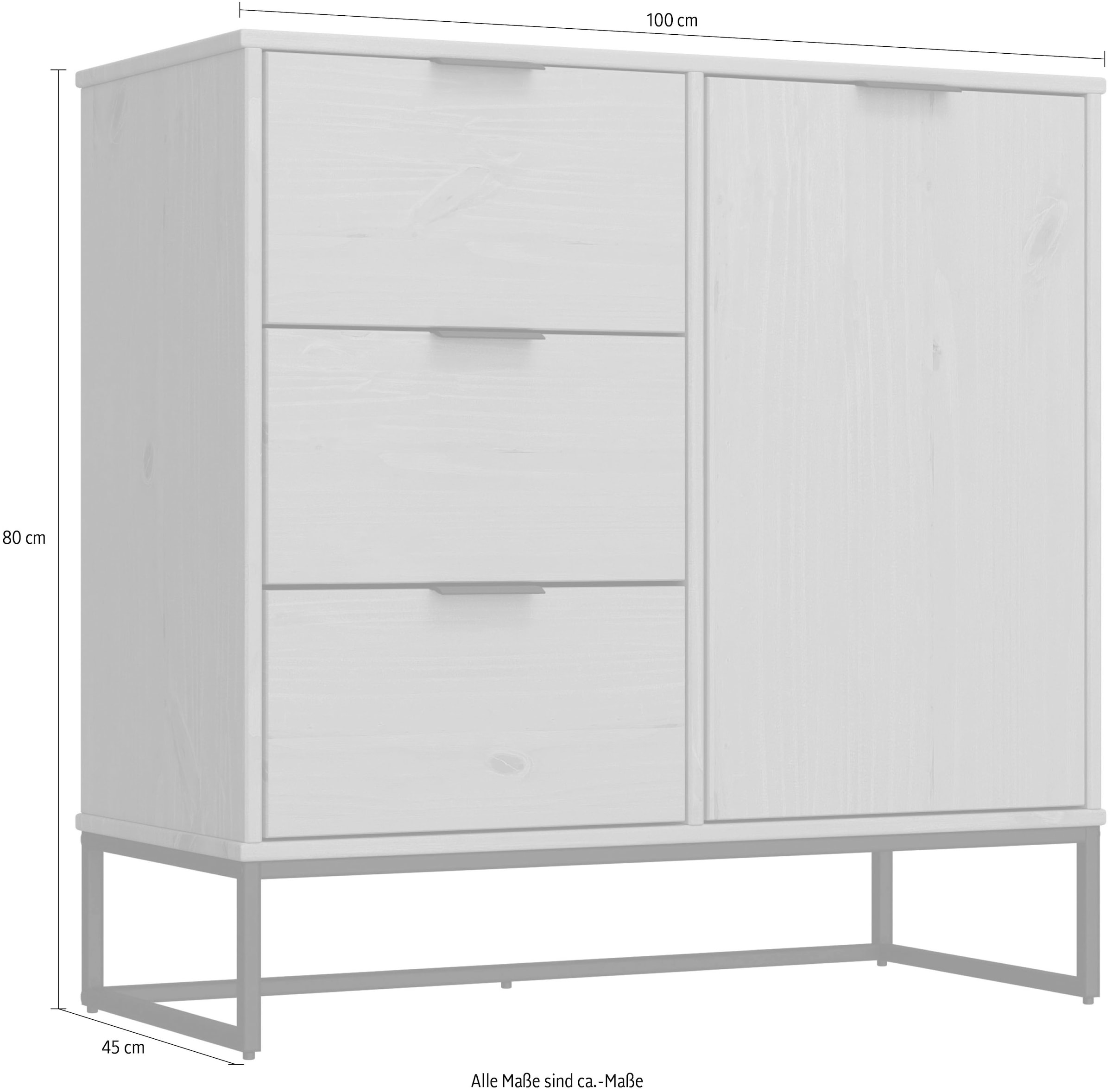 Inter Link Kombikommode »Kommode Vivo« 1 Stk. tlg. Kiefer Massiv, Soft-Close, Industrial Style, BxTxH: 100 x 45 x 80 cm