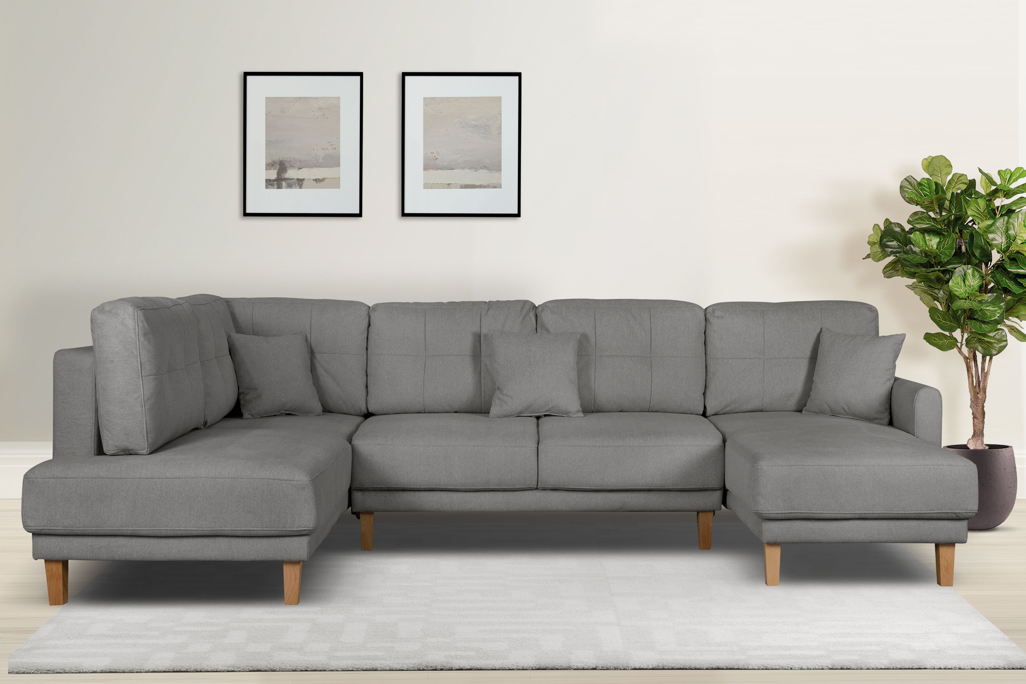 OTTO home Wohnlandschaft "TRIPLO U-Form wahlweise mit Schlaffunktion, B/T/H: 310/192/90 cm" Schlafsofa, auch mit Bettkasten, Steppung im Rückenkissen