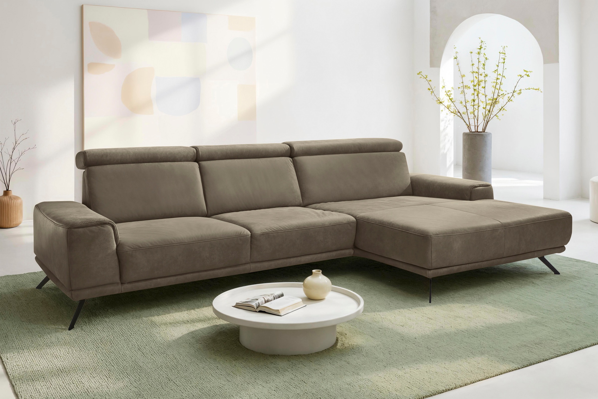 Ecksofa DIE PLANBAR "PN-EM22041 L-Form", grau (alu), B:335cm H:89cm T:188cm, Sofas, Ecksofa, wahlweise motorisches Canape oder Sitztiefenverstellung