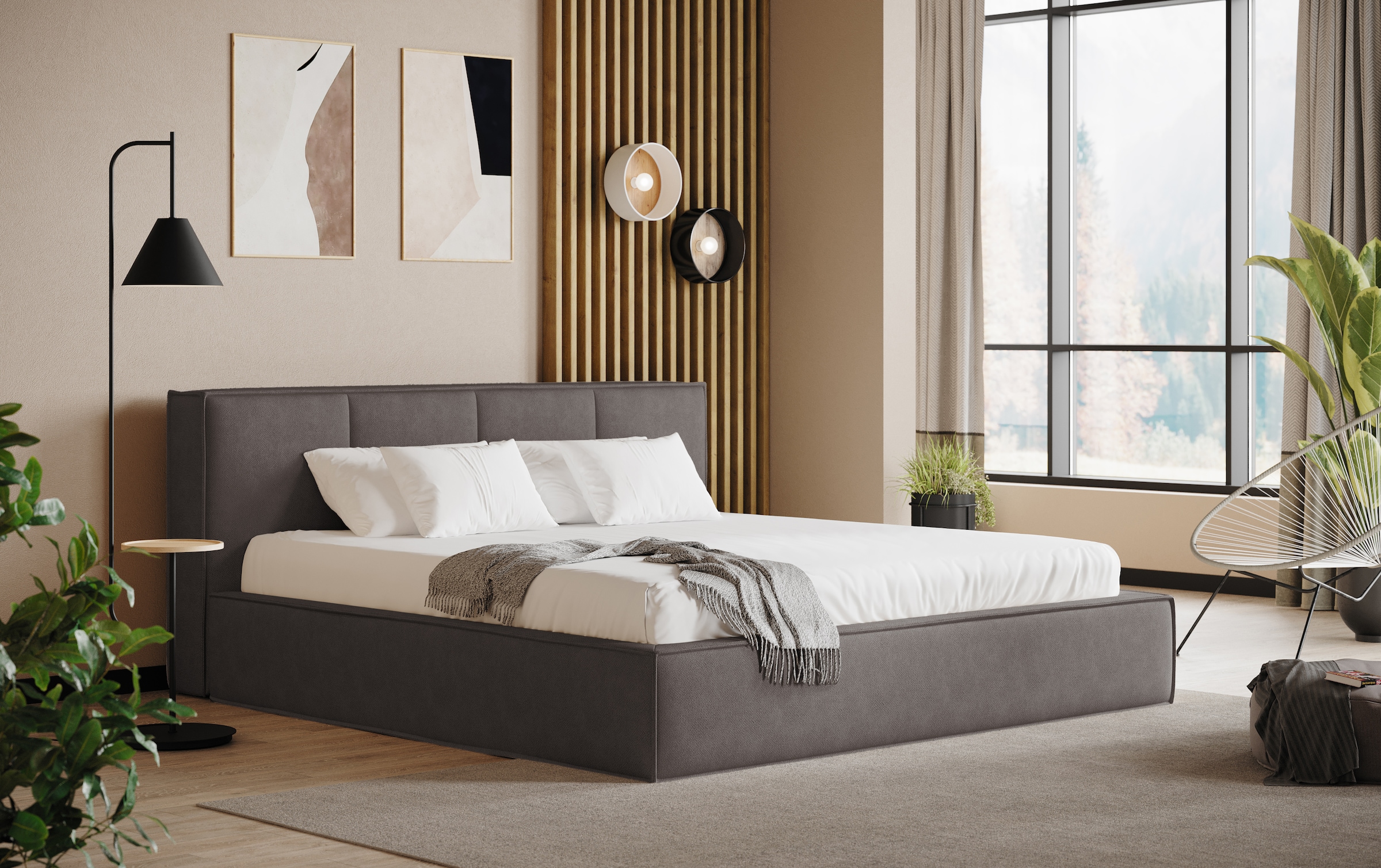 Polsterbett COTTA, B:215cm L:241cmcharcoal, 100% POLYESTER (PES), Betten, "MILANO II inkl. Bettkasten, erhältlich in den Breiten 160 & 180cm", ohne