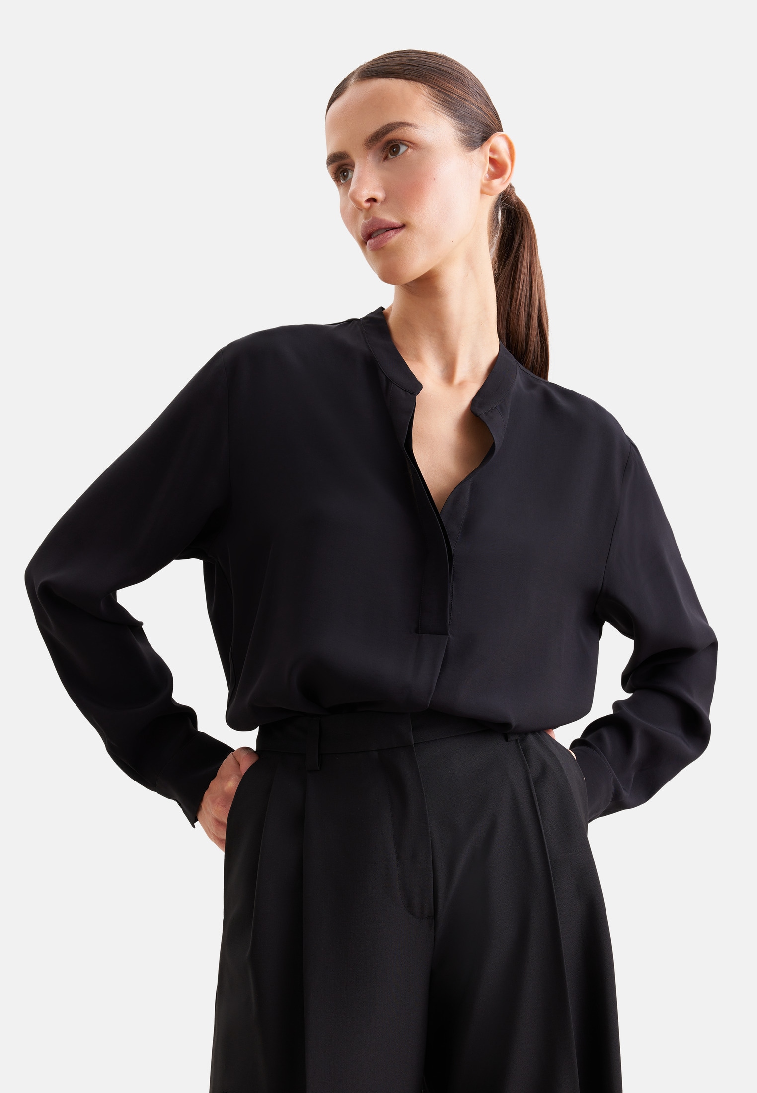 seidensticker Klassische Bluse "Schwarze Rose" 1/1 V-Neck Uni