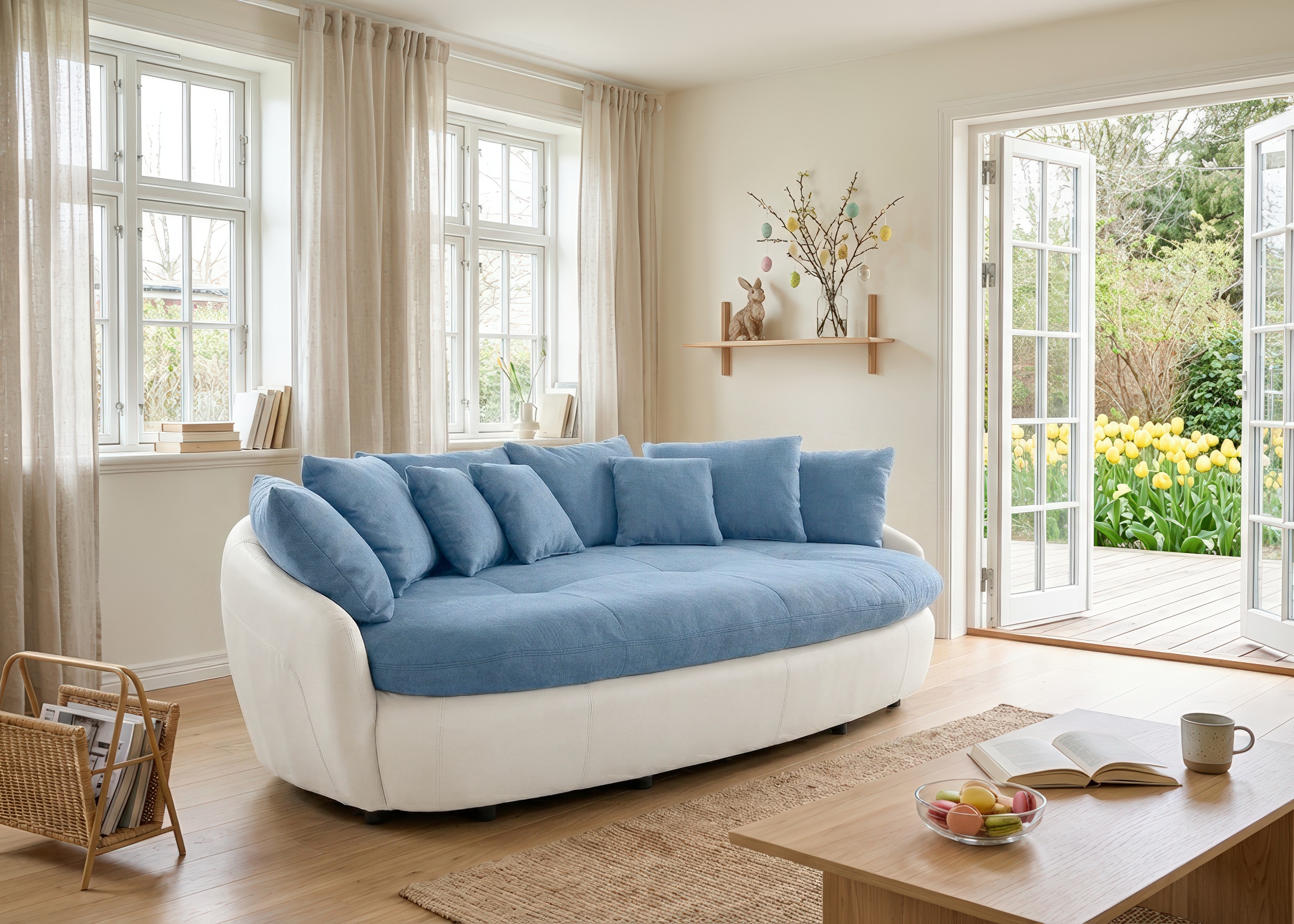 COTTA Big-Sofa "Aruba, B. 238cm, bequemer Sitzkomfort durch Wellenfedern, Mattenoptik" gemütliches Megasofa in XXL in organischer Form mit vielen Kissen