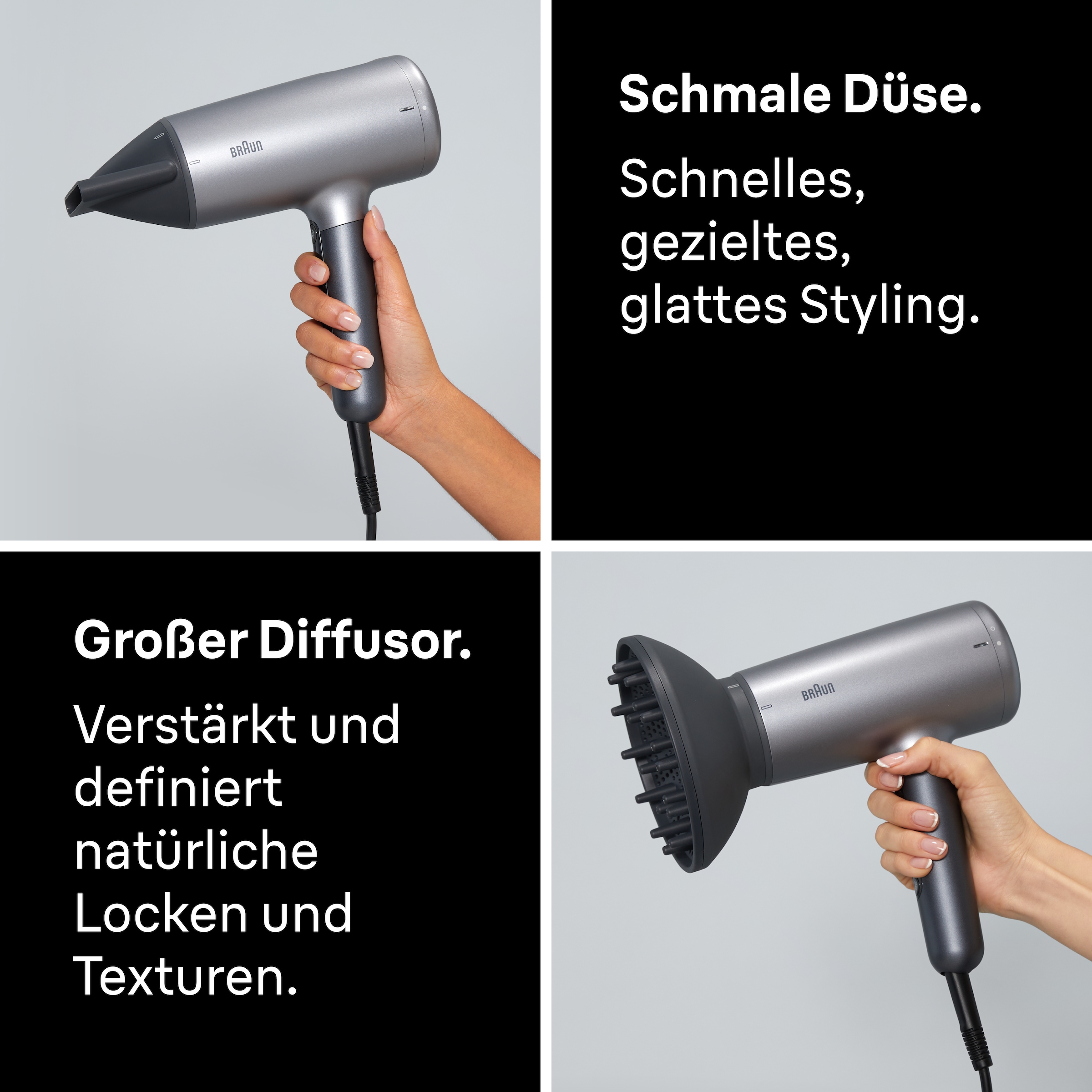Braun Haartrockner »Haartrockner HD4.3 mit 3 Aufsätzen inkl. Diffusor, BRHD435E« 2.200 W 3 Aufsätze 2200W, Föhn mit Ionen-Technologie, NTC-Technologie gegen Hitzeschäden