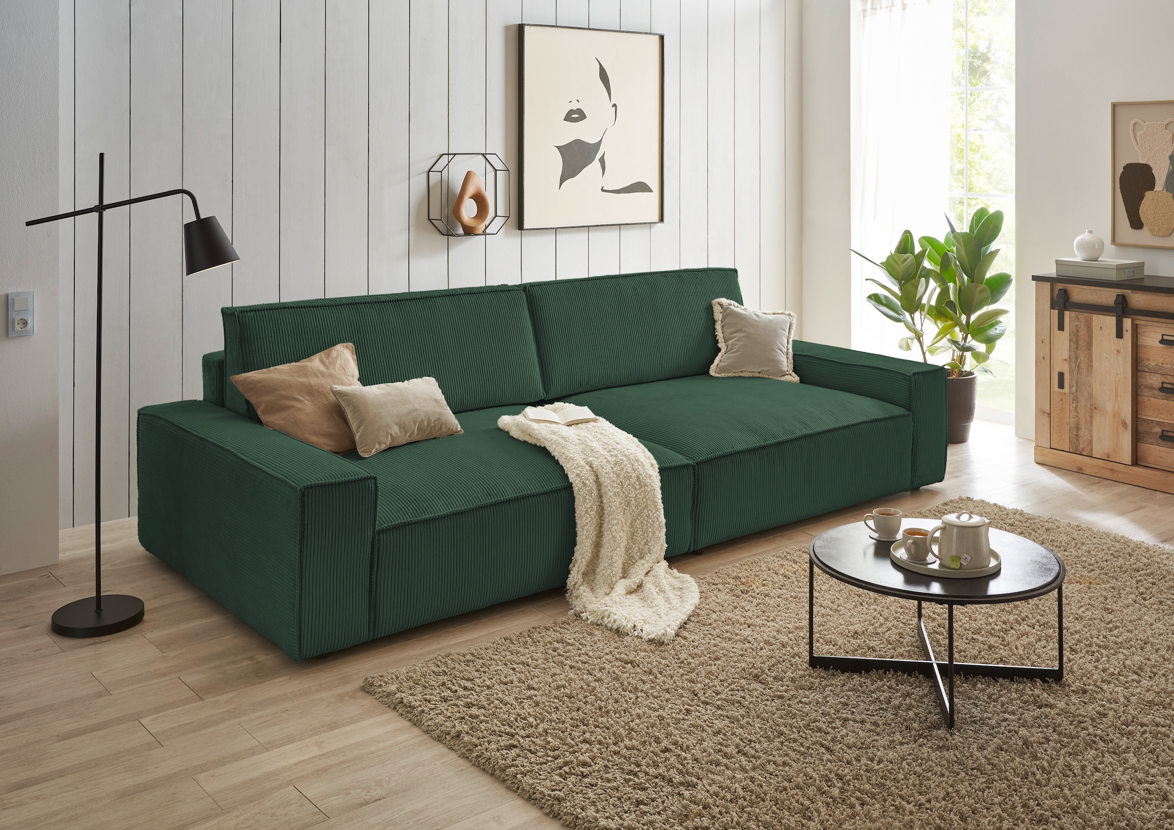 Home affaire Big-Sofa »NEU: SHERWOOD XXL, Big-Sofa (316cm), extra tiefe Sitzfläche 95 cm«, bequemer Sitzkomfort, Cord u. Leinenoptik, Kedernaht