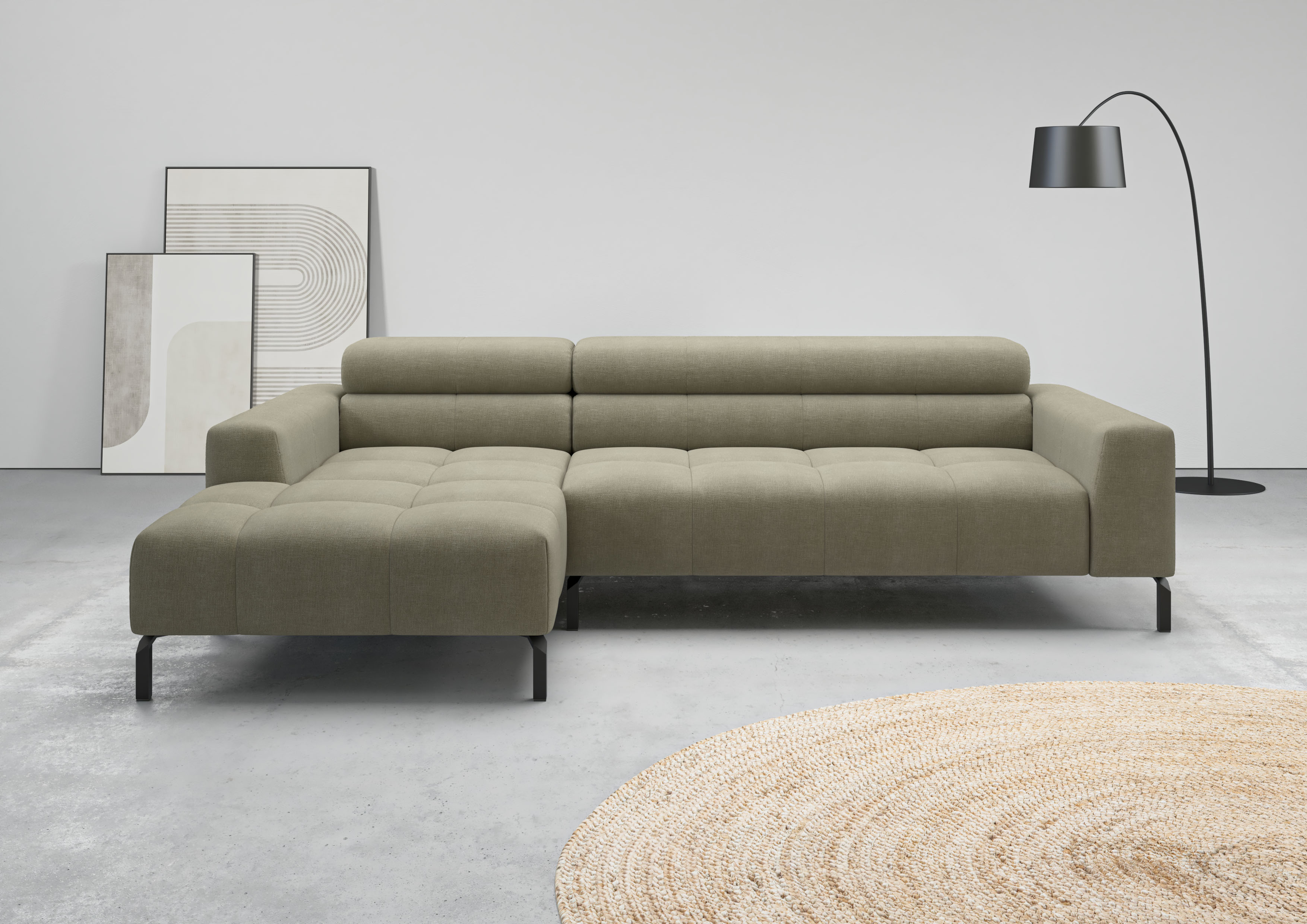 Home affaire Ecksofa "Claya, 258 cm breit, L-Form, Kopfteilverstellung" Moderne Steppung, weicher Polsteraufbau & saugroboterfreundliche Höhe