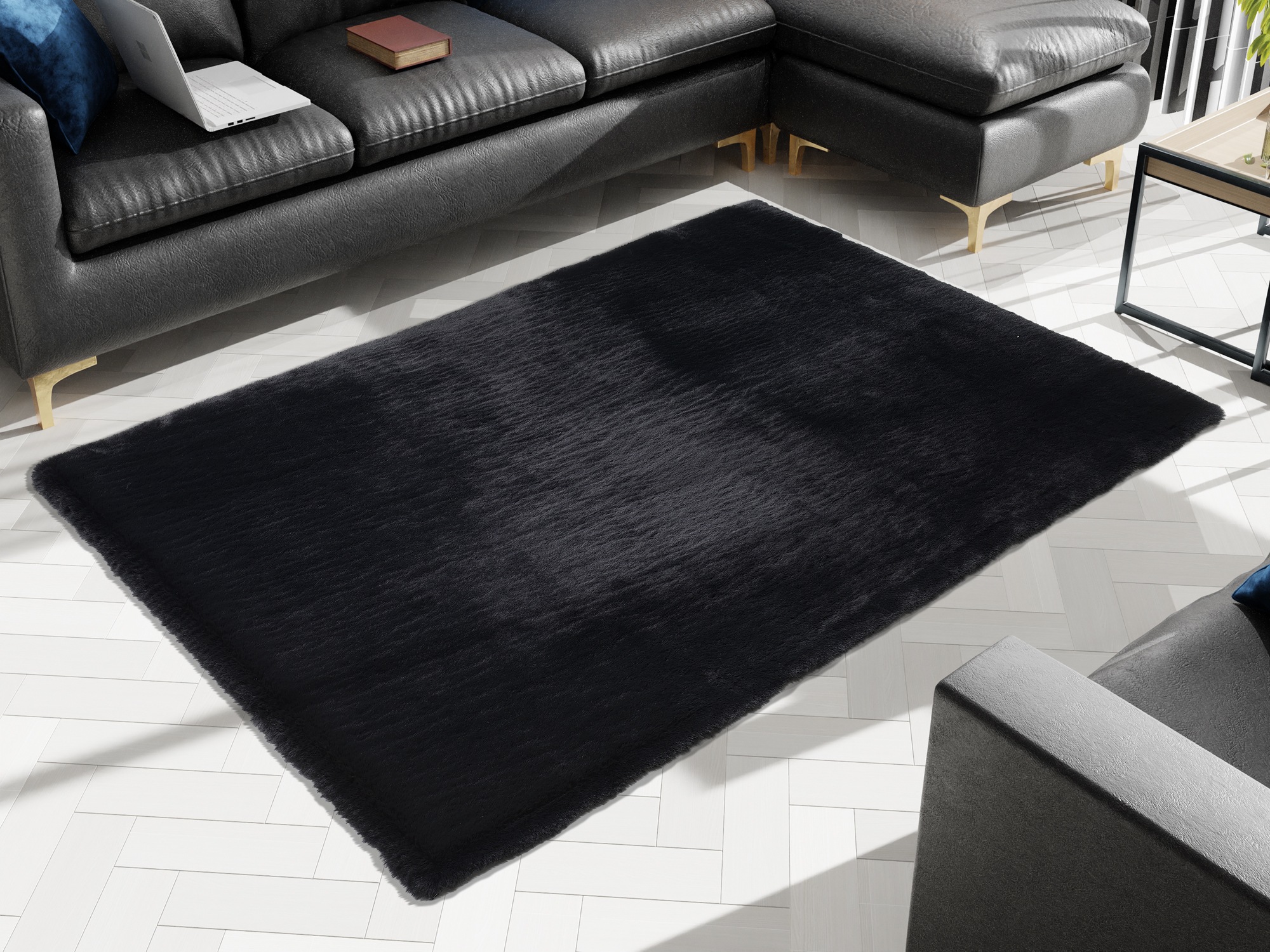 Hochflor-Teppich OCI DIE TEPPICHMARKE "ROCKY SOFT", schwarz, B:120cm H:35mm L:170cm, Polyester, Teppiche, Kunstfell, weich, kuschelig, maschinell gewebt, Kaninchen Haptik