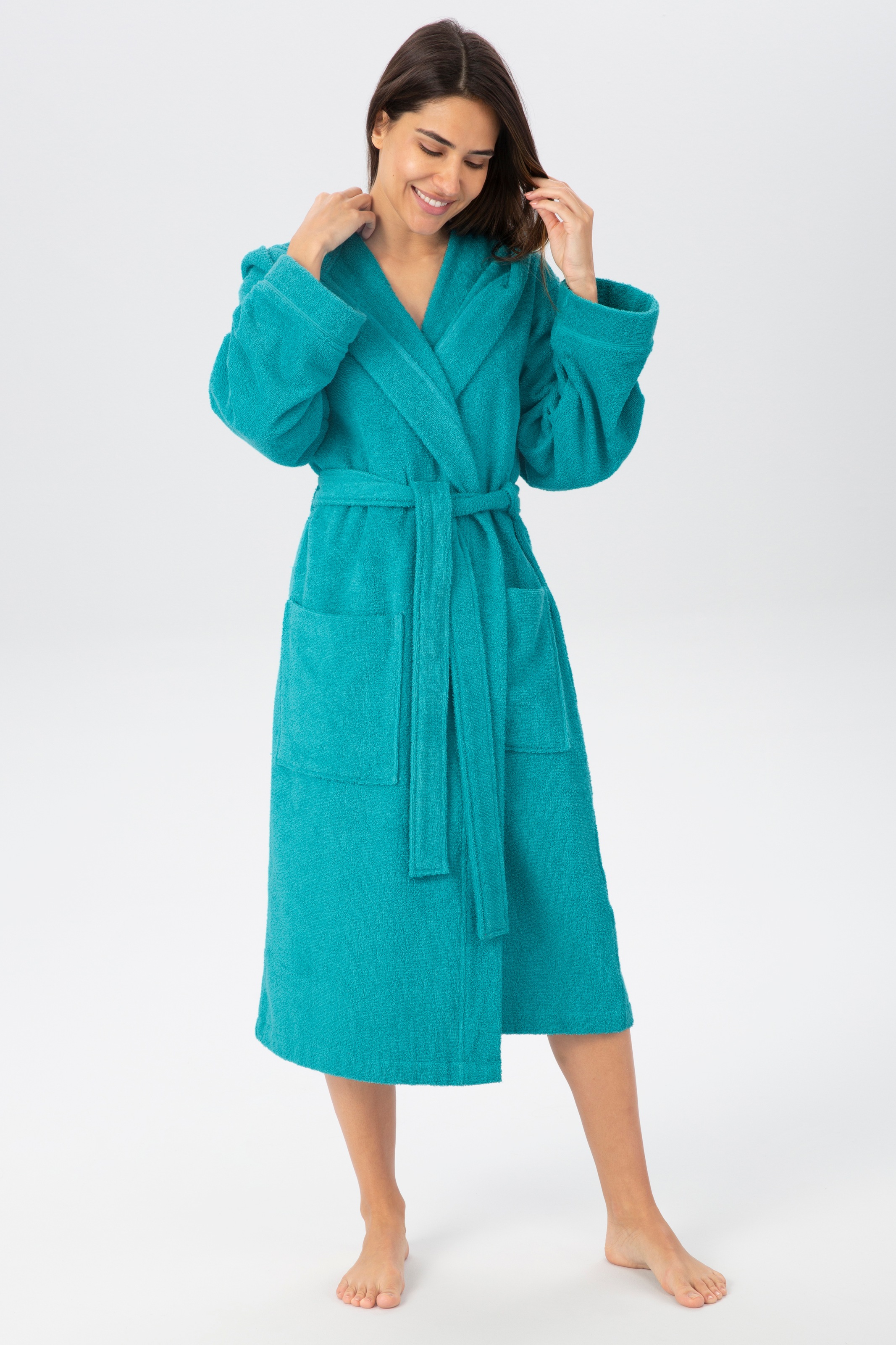 Unisex-Bademantel MY HOME, L:125cm, blau, Baumwolle, Hausmäntel, "Sanremo, ideal für Sauna & Spa, Hotelbademantel, Morgenmantel", mit Taschen, Damen