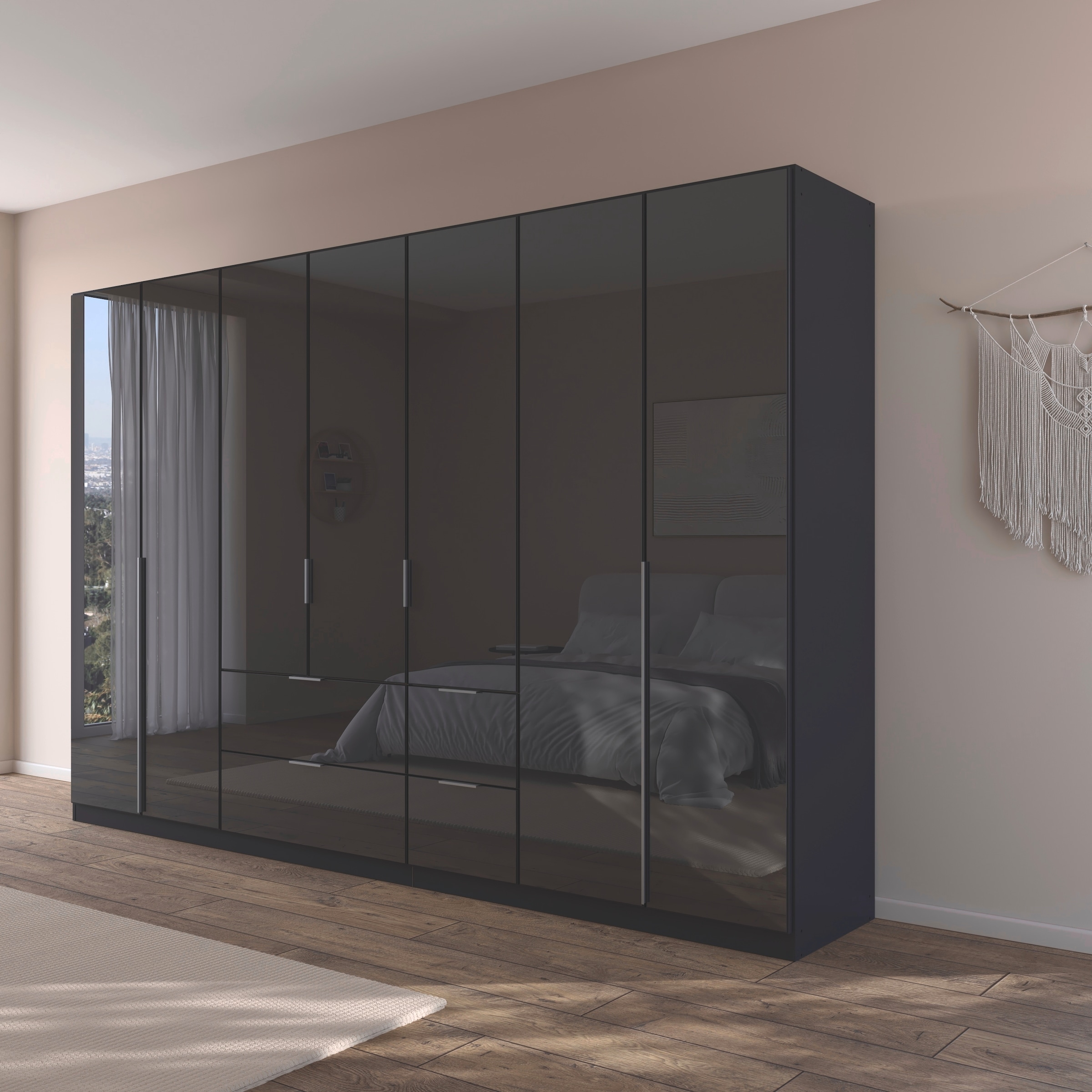 rauch Drehtürenschrank »Kleiderschrank Kleiderschränke Schrank Garderobe AGORDO mit Glasfront«, (in zwei Griff-Farben mit Glasfront), mit Außenschubkästen, in 6 Breiten und 2 Höhen MADE IN GERMANY