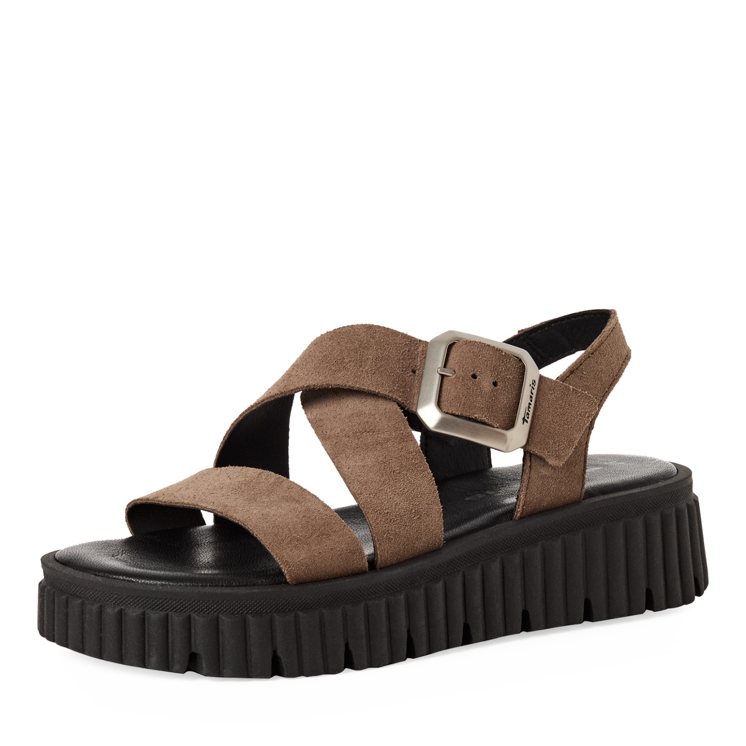 Sandalette TAMARIS, Damen, Gr. 41, taupe, Veloursleder, aufgeraut, unifarben, Schuhe Sandalette, Plateau, Riemchensandale, Sommerschuh mit Touch It-Ausstattung