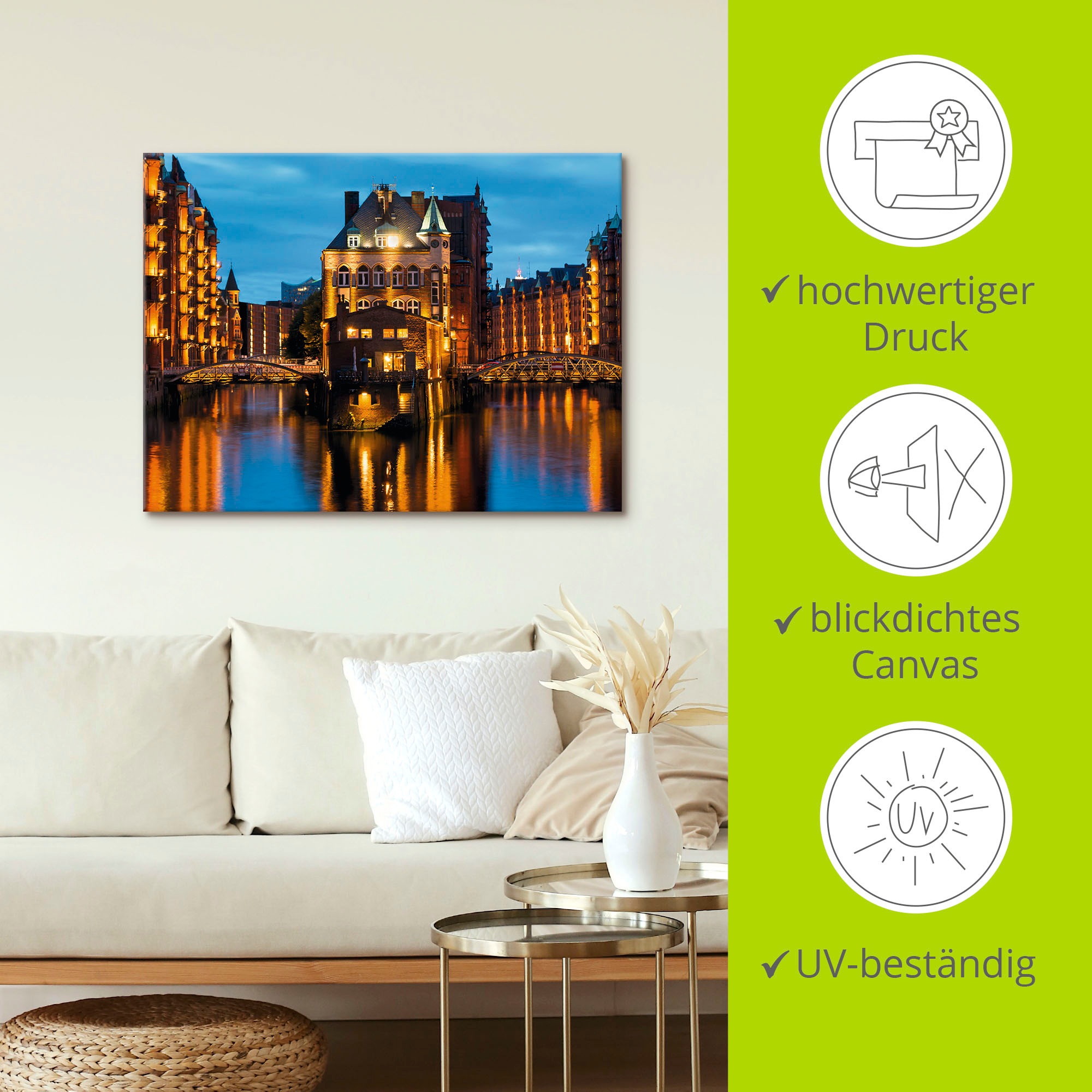 Artland Wandbild »Teil der alten Speicherstadt in Hamburg«, Deutschland, (1 St.), als Leinwandbild, Poster, Wandaufkleber in verschied. Größen