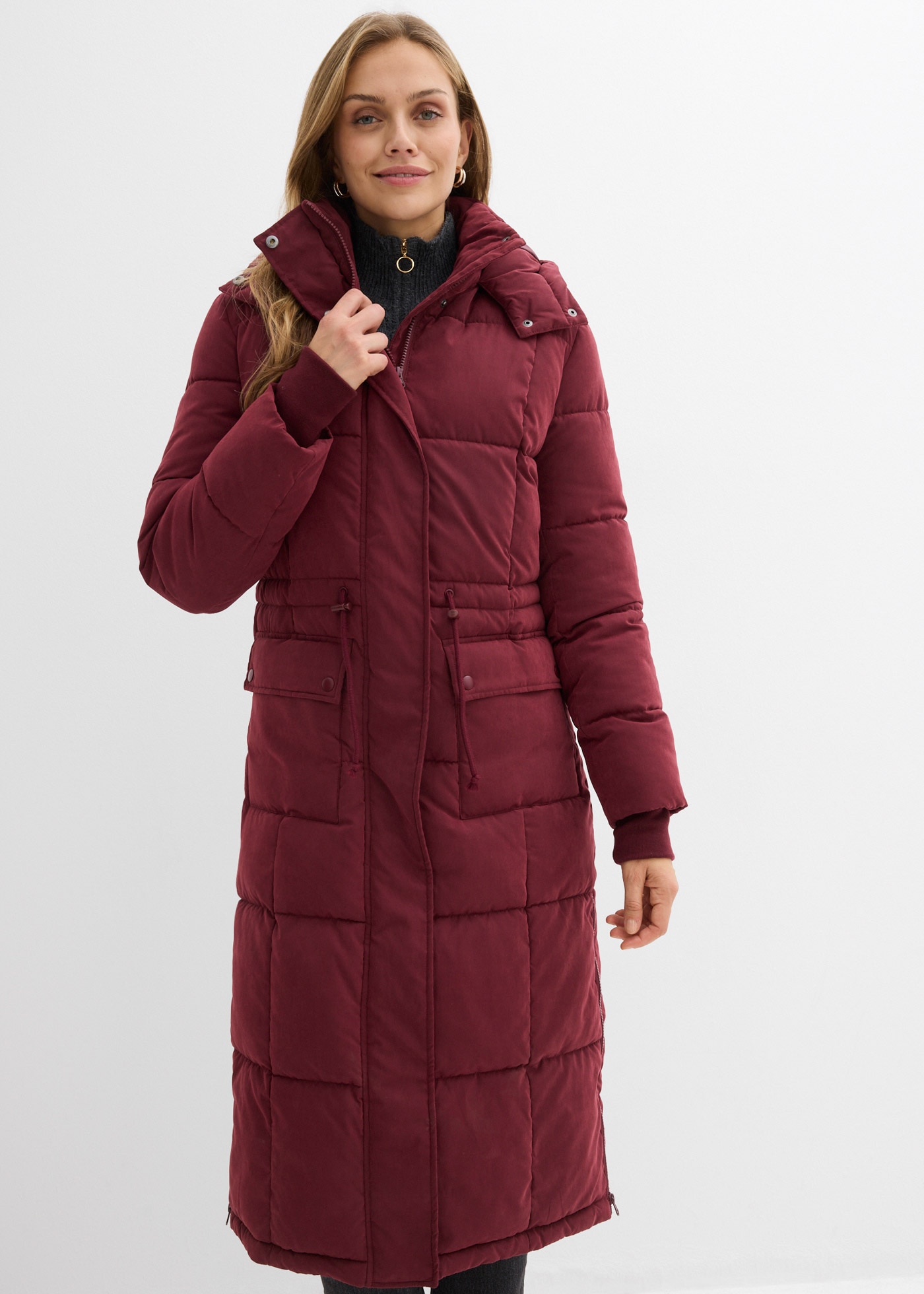 bonprix "Wintermantel mit seitlichen Reißverschlüssen" gerade Passform, mit Kapuze, Seitenschlitze mit Zipper, 2-Wege-Zipper