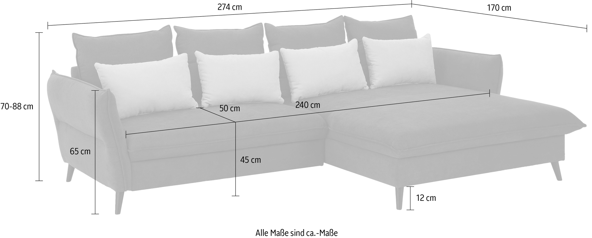 Thumbnail - Home affaire Ecksofa "Tirano, moderne Optik, komfortabel, Breite 274cm,L-Form" wahlweise mit Bettfunktion und Bettkasten