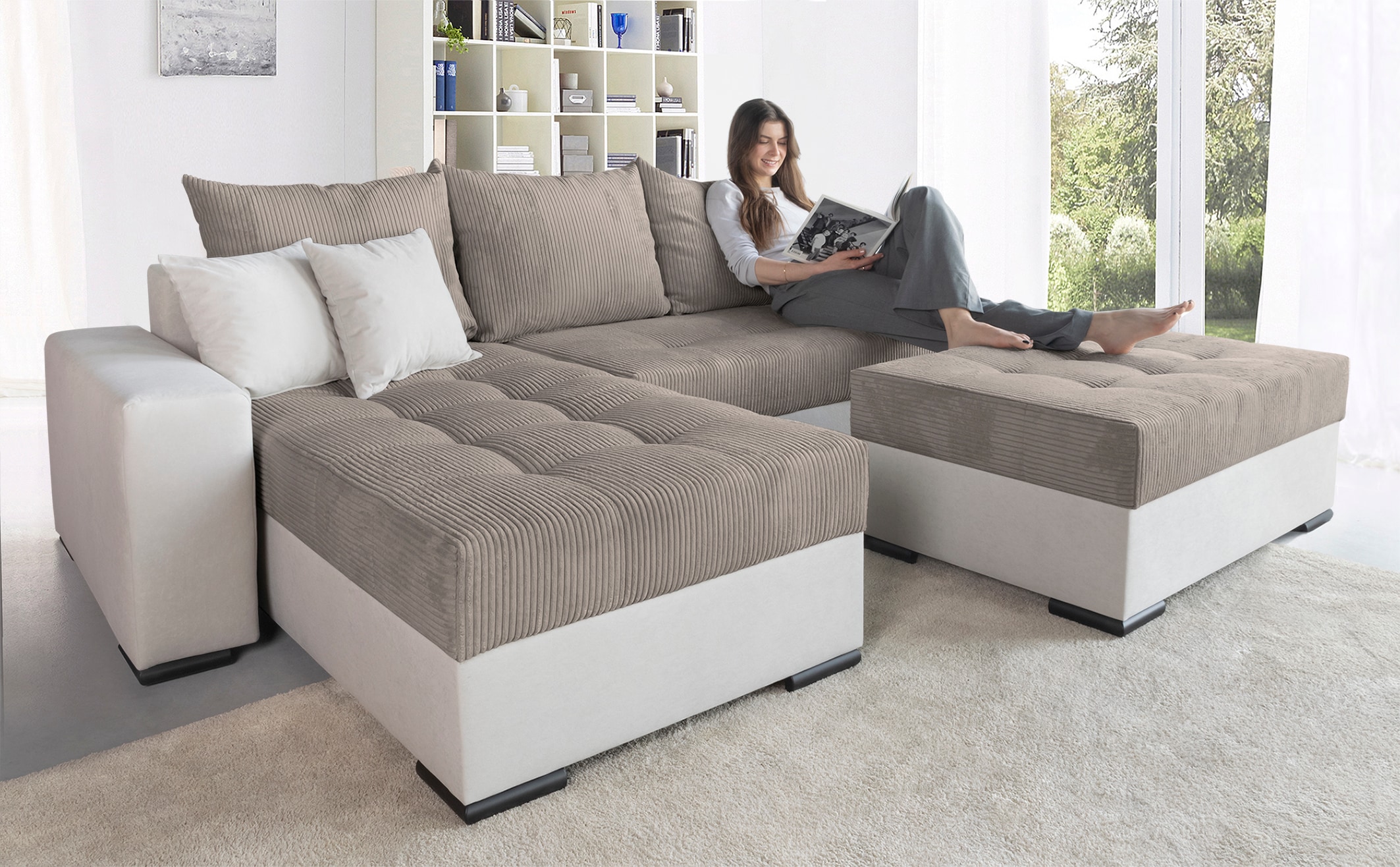 COLLECTION AB Ecksofa "Josy L-Form, B: 214 cm in Cord, Cord-Mix" Schlaffunktion, Bettkasten & 2 Zierkissen, Federkern