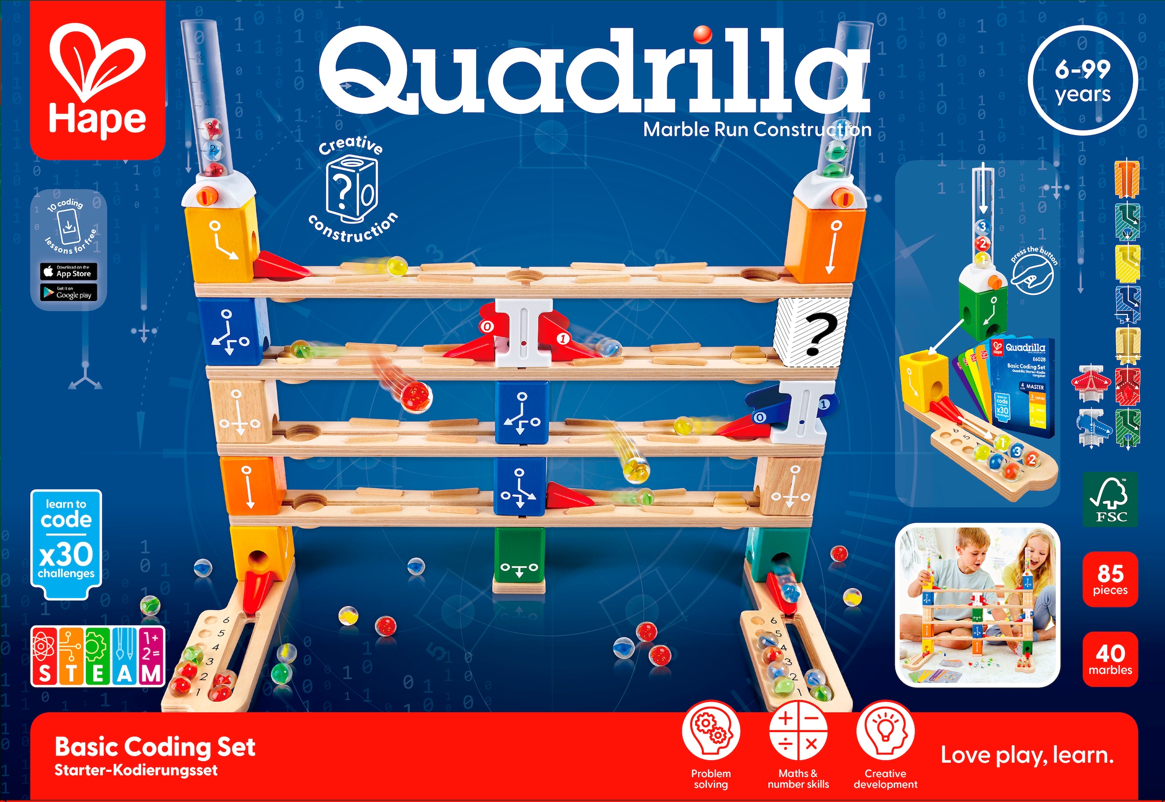 Hape Kugelbahn »Quadrilla Starter-Kodierungsset«, (85 tlg.)