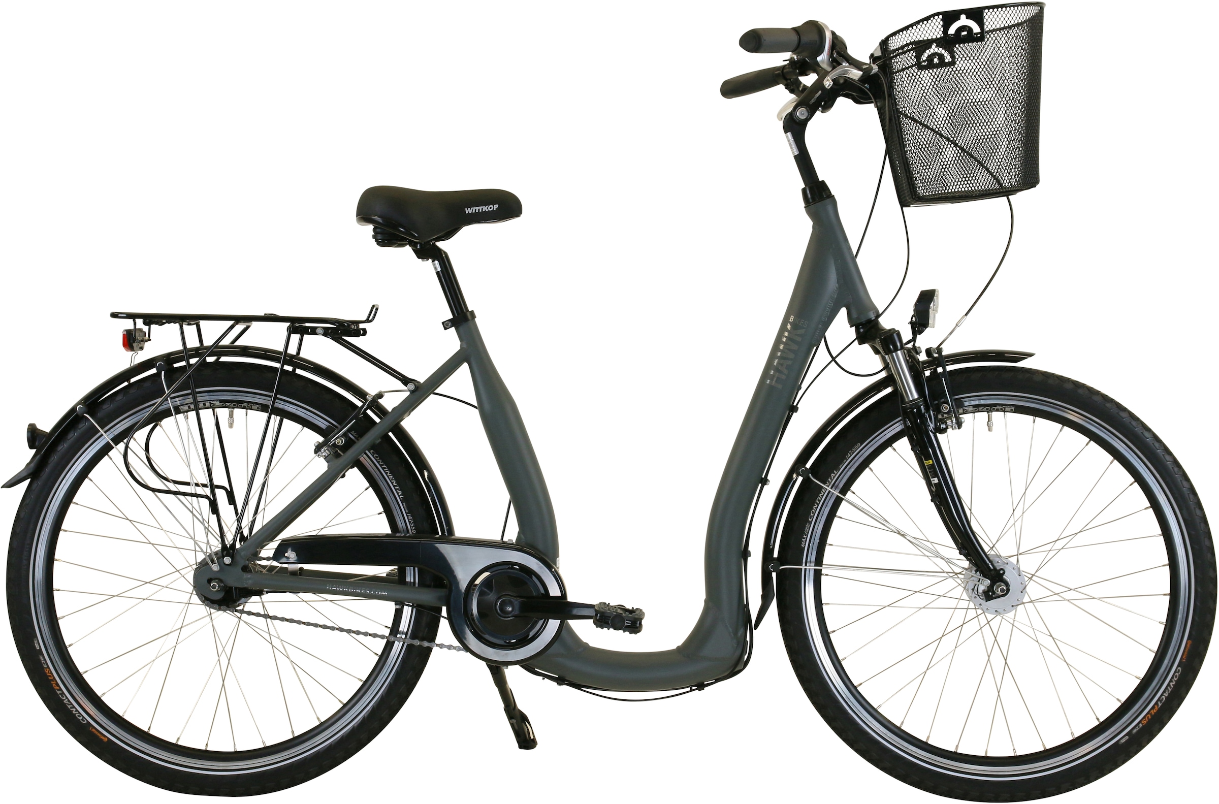 HAWK Bikes Cityrad »City Comfort Deluxe Plus Grey«, 7 Gang, Shimano, Nexus Schaltwerk, für Damen und Herren