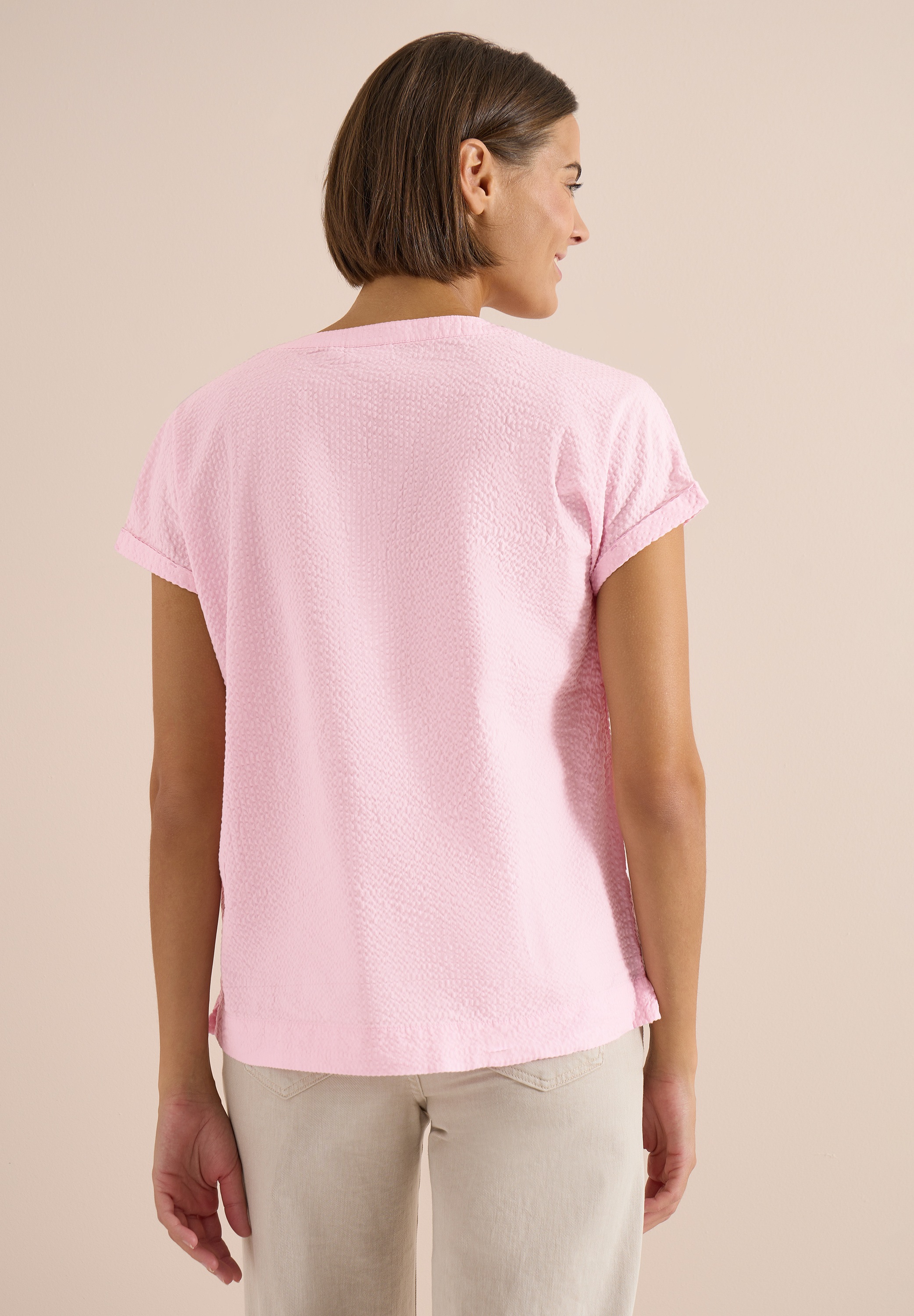 STREET ONE Kurzarmbluse mit geschlitztem Rundhalsausschnitt günstig online kaufen