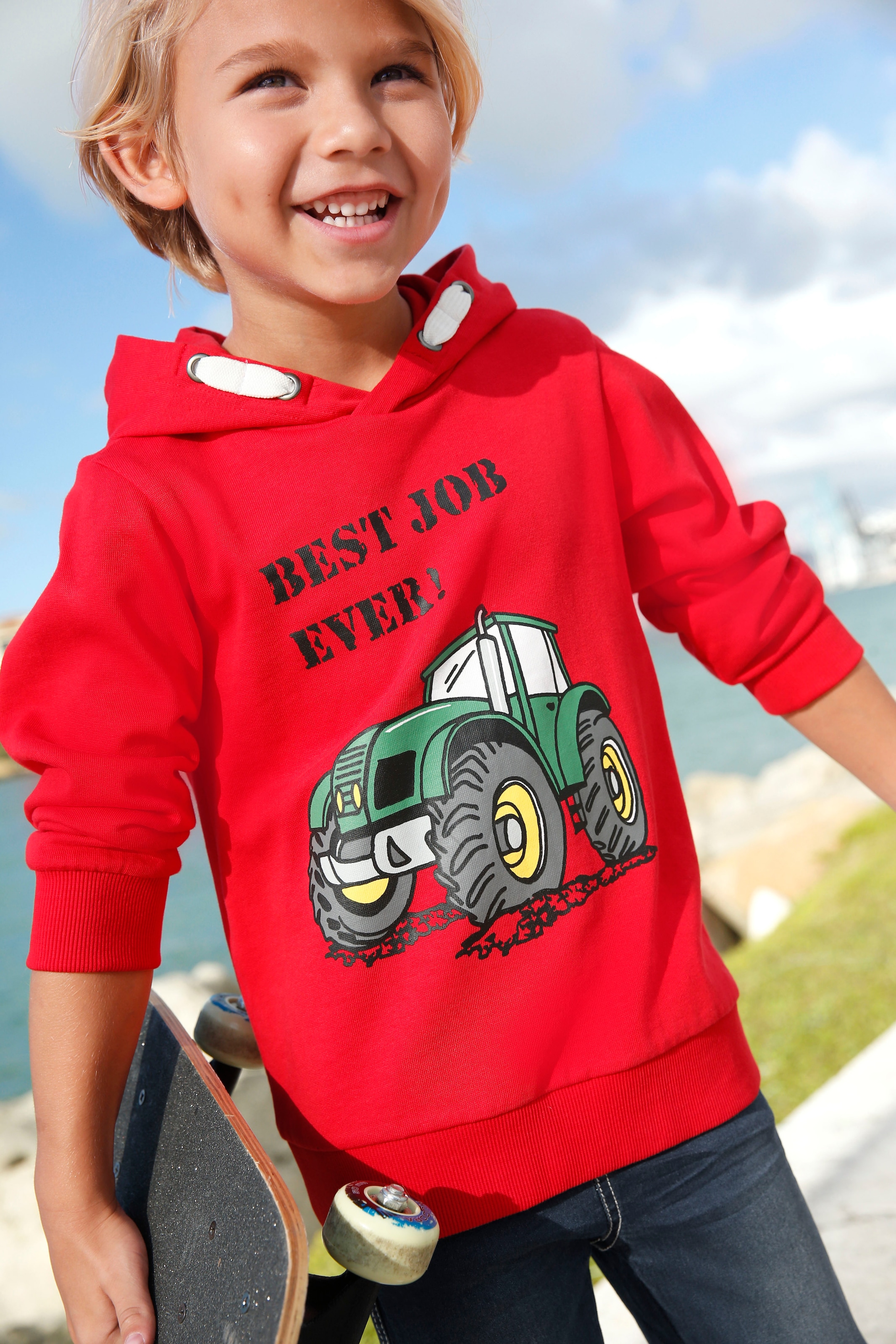 KIDSWORLD Kapuzensweatshirt »BEST JOB EVER!«, lange Ärmel, Basic-Passform, mit Druck, für kältere Tage