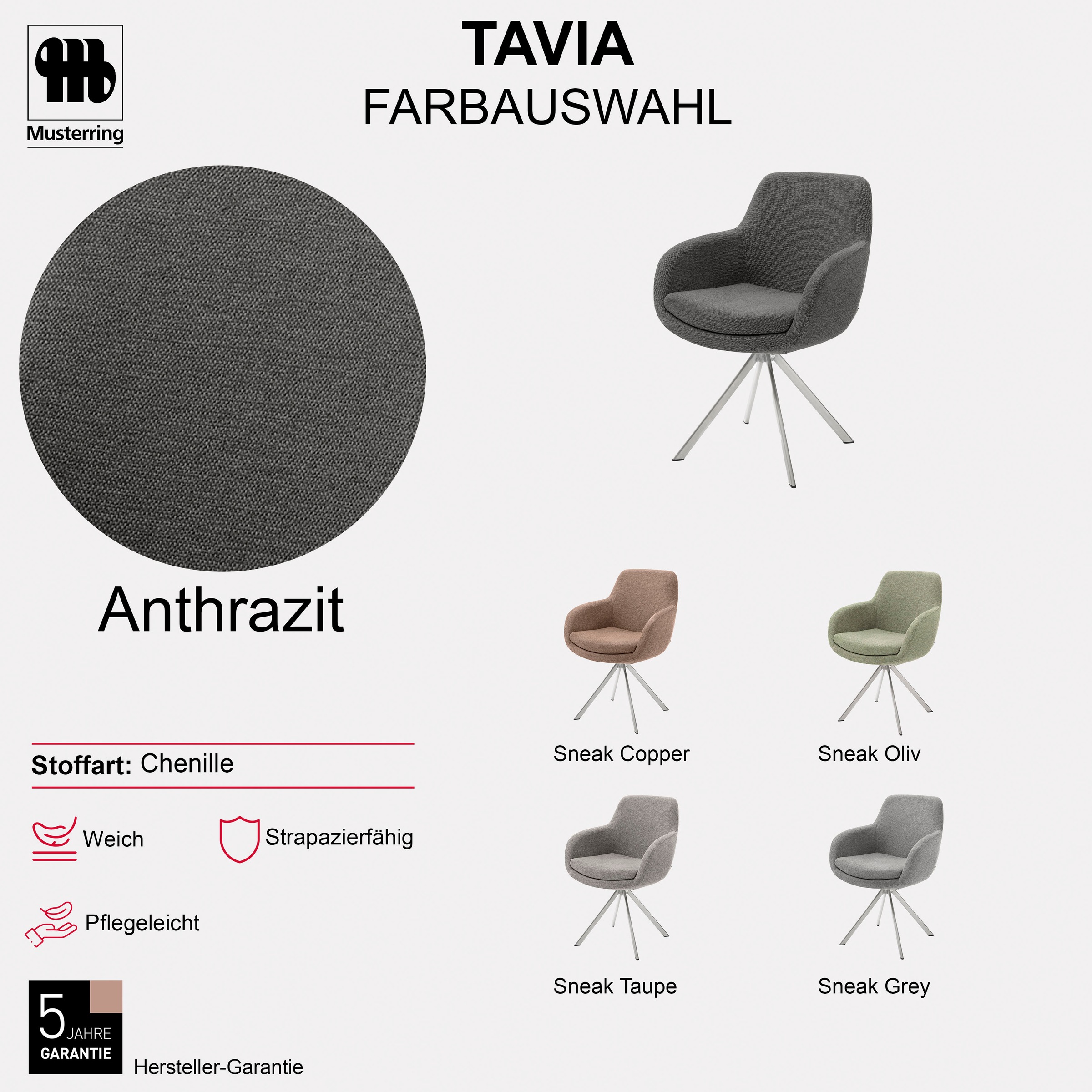 Esszimmerstuhl MUSTERRING "Tavia", grau (anthrazit, edelstahl gebürstet), B:62cm H:86cm T:66cm, Stühle, Esszimmerstuhl 3