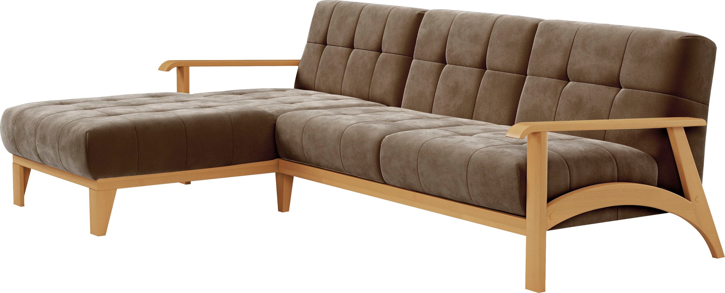 Thumbnail - sit&more Ecksofa "Billund L-Form", Armlehnen aus eichefarbigem Buchenholz, verschiedene Bezüge und Farben