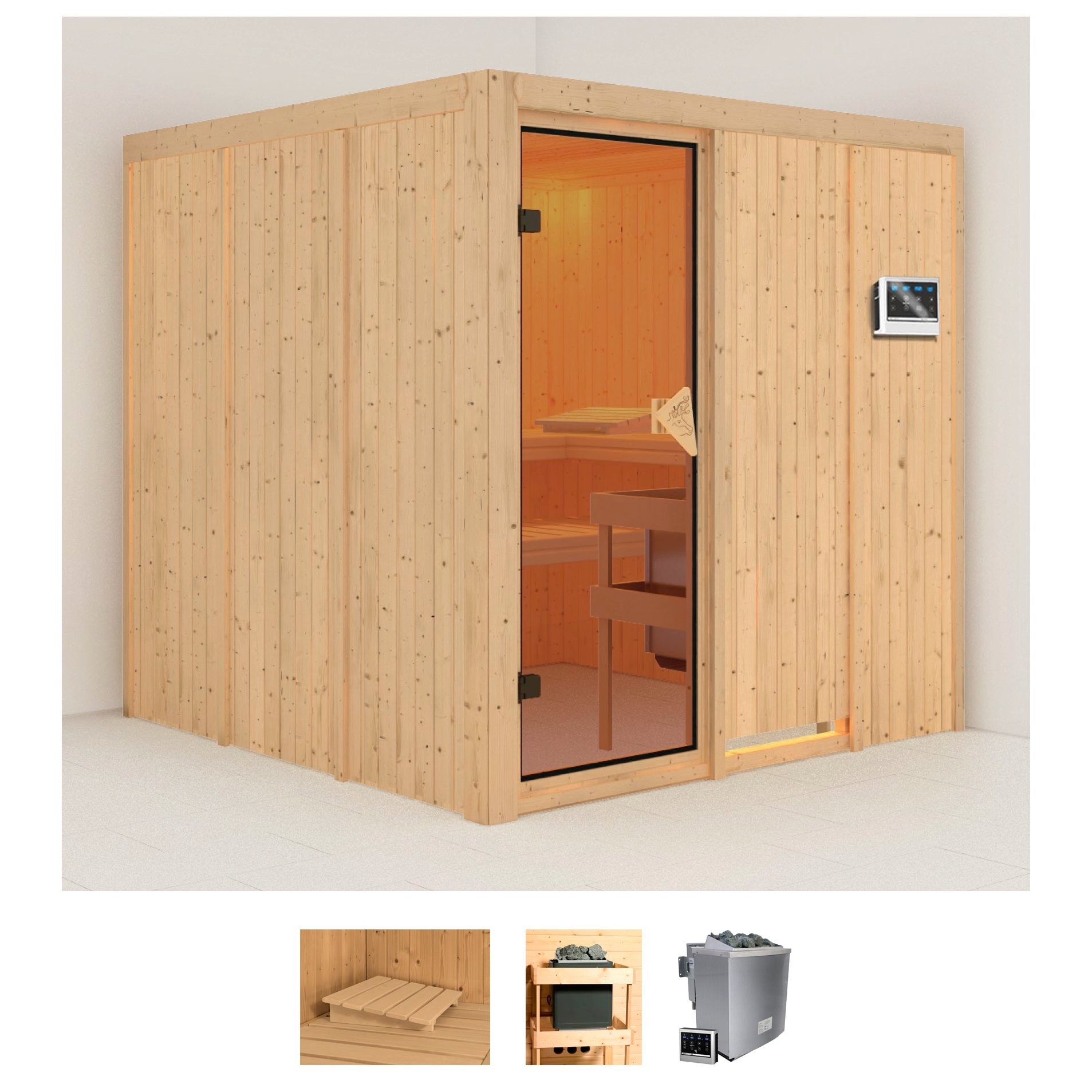 Karibu Sauna "Rodin" Set, Ofen 9 kW Bio externe Strg easy